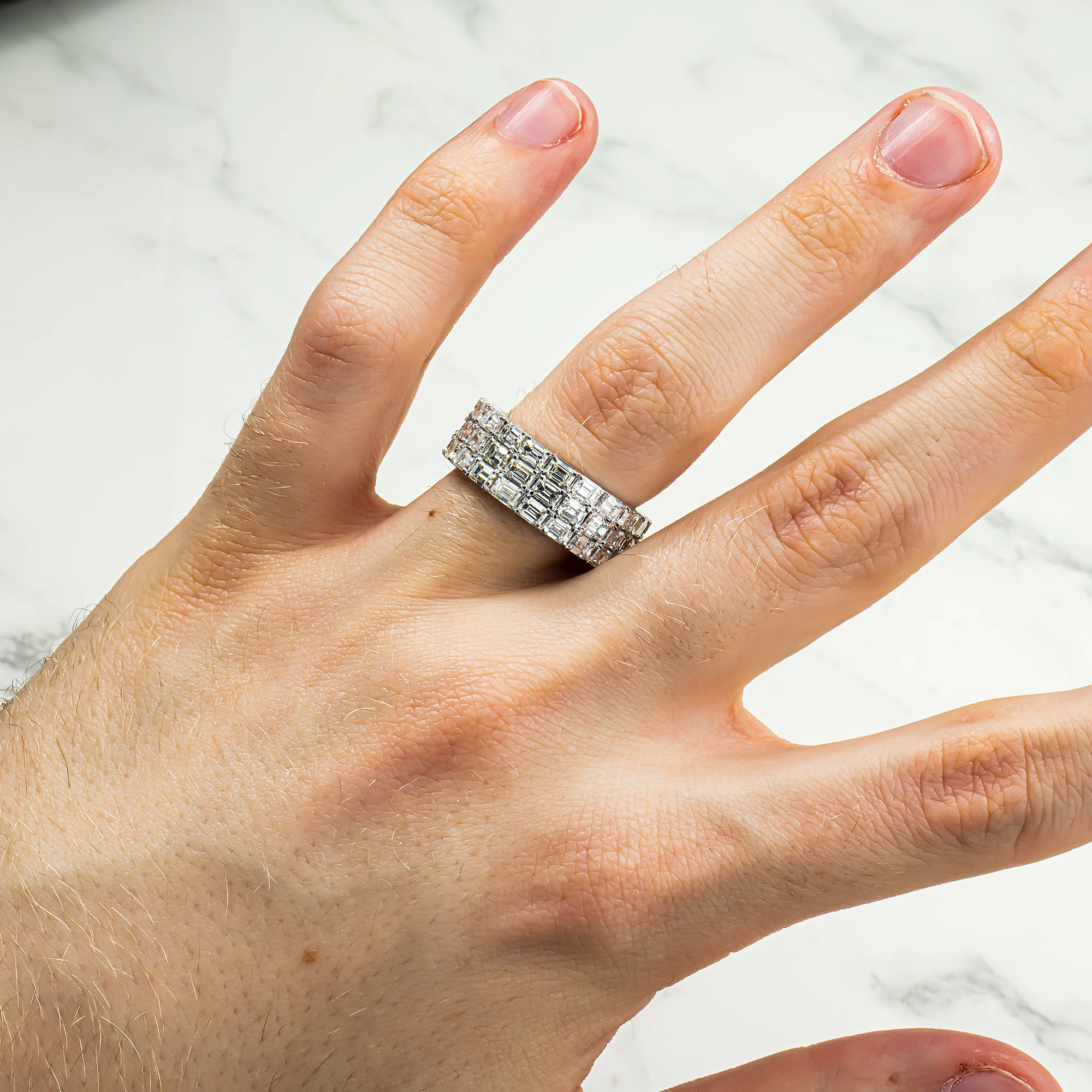 14K White Gold Triple Row Emerald Cut Diamond Eternity Ring 8.61ct (size 9.25) - Image 2