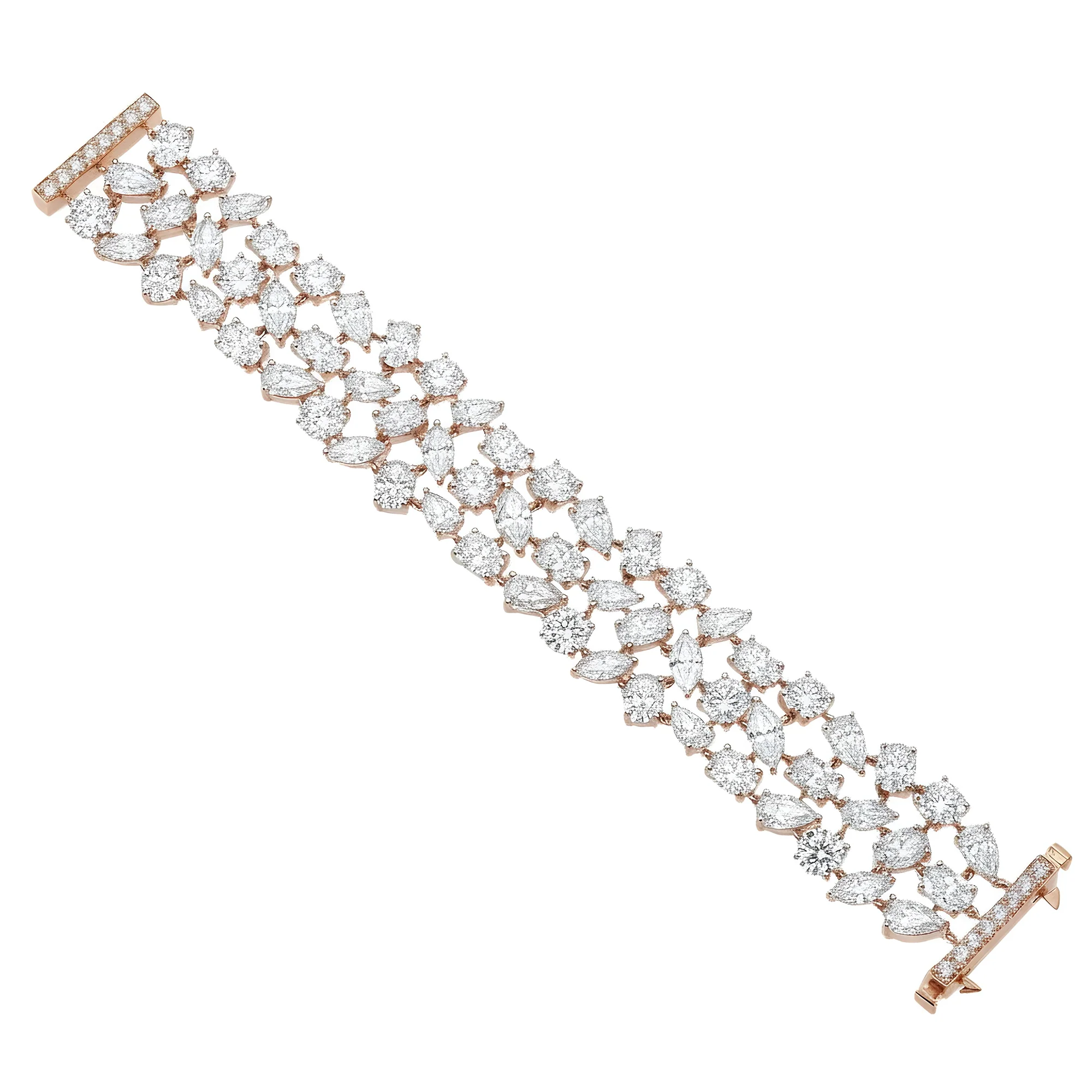 14K White Gold Triple Row Multi Cut Diamond Bracelet 55.86ct - Image 7