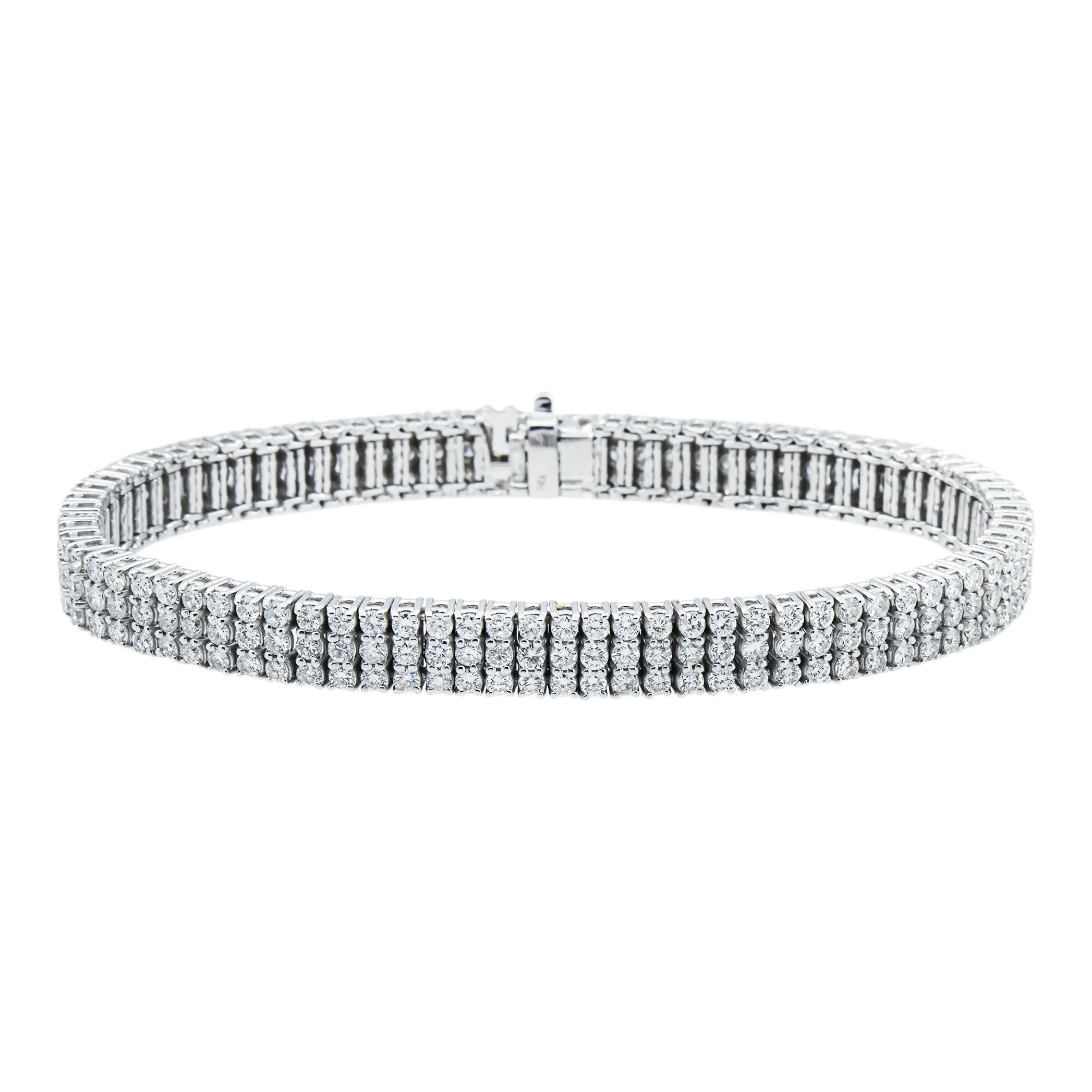 14K White Gold Triple Row Round Diamond Bracelet 20.70ct