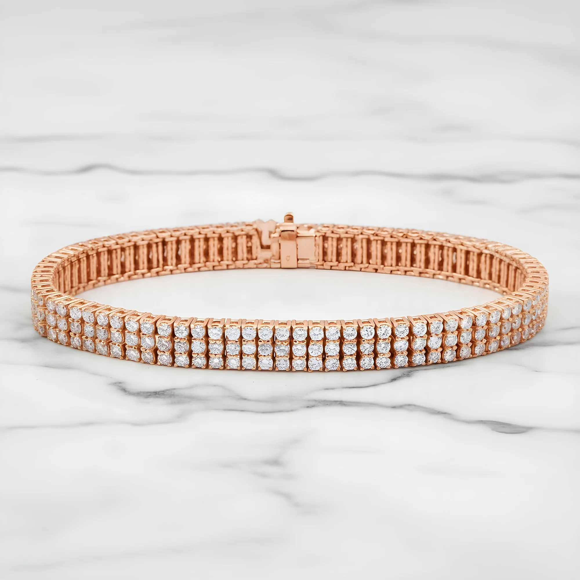 14K White Gold Triple Row Round Diamond Bracelet 20.70ct - Image 7