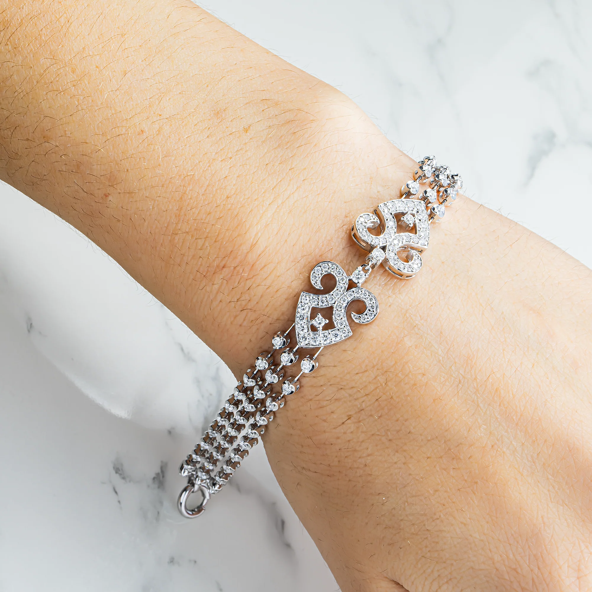 14K White Gold Triple Row Round Diamond Bracelet 3.10ct - Image 2