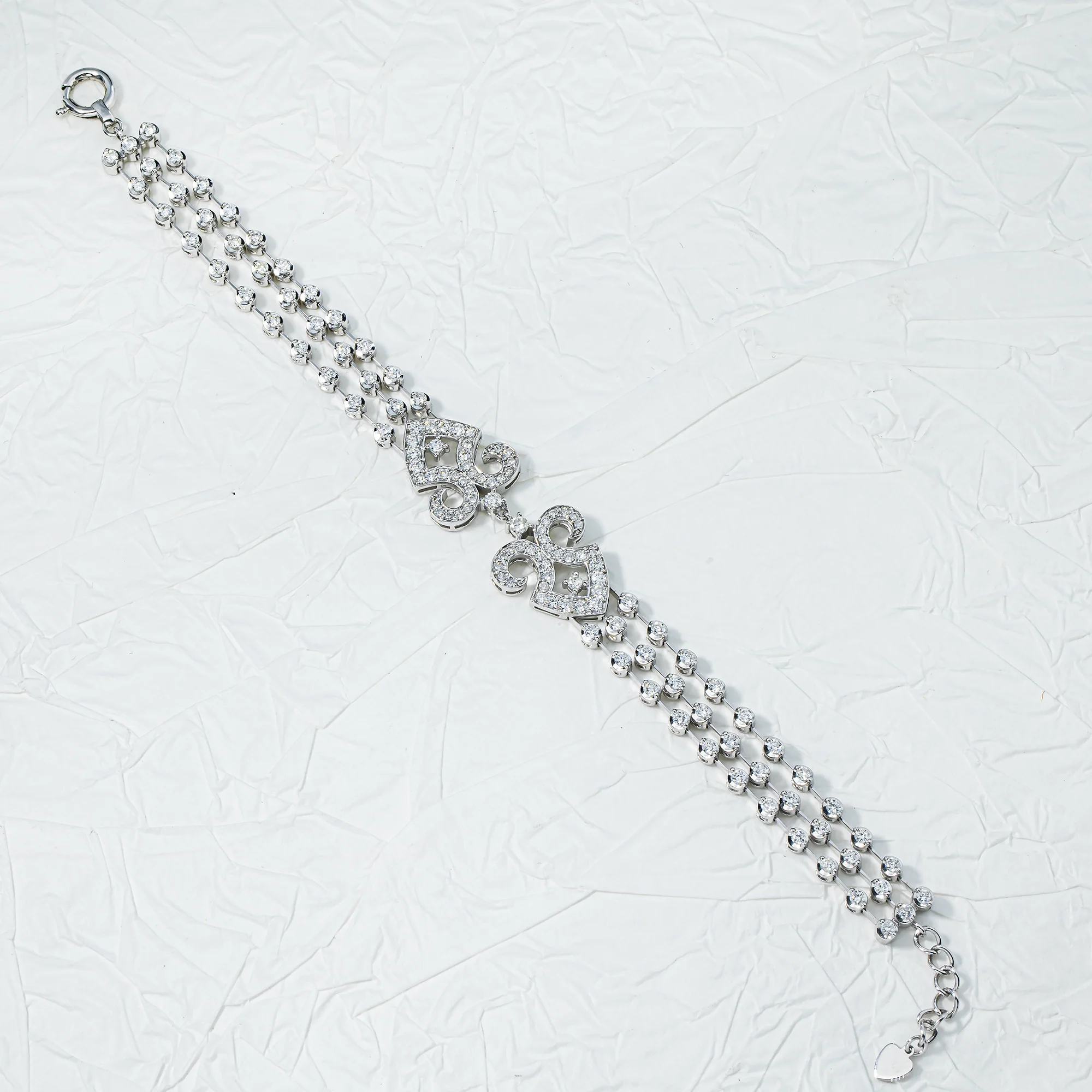 14K White Gold Triple Row Round Diamond Bracelet 3.10ct - Image 3