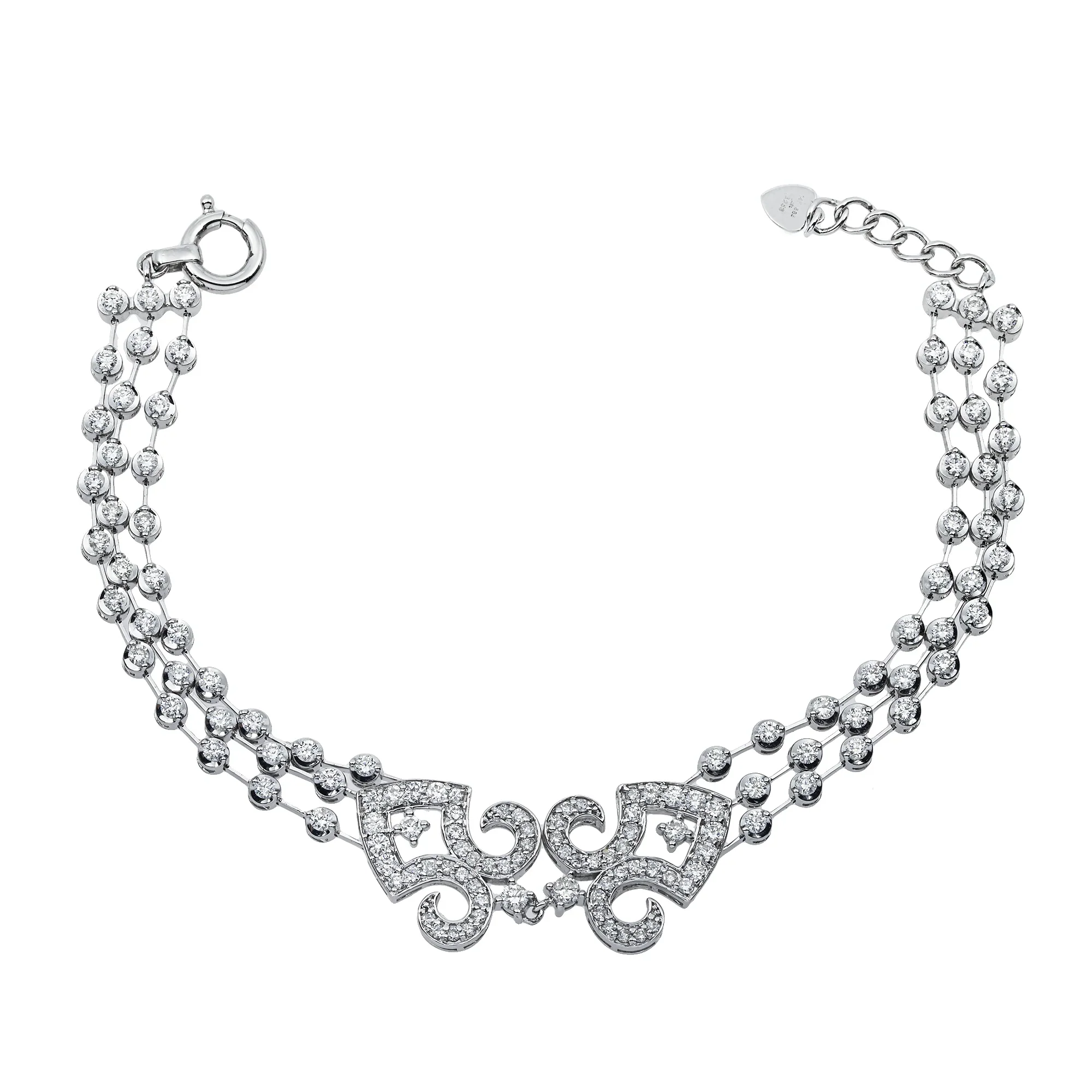 14K White Gold Triple Row Round Diamond Bracelet 3.10ct - Image 4