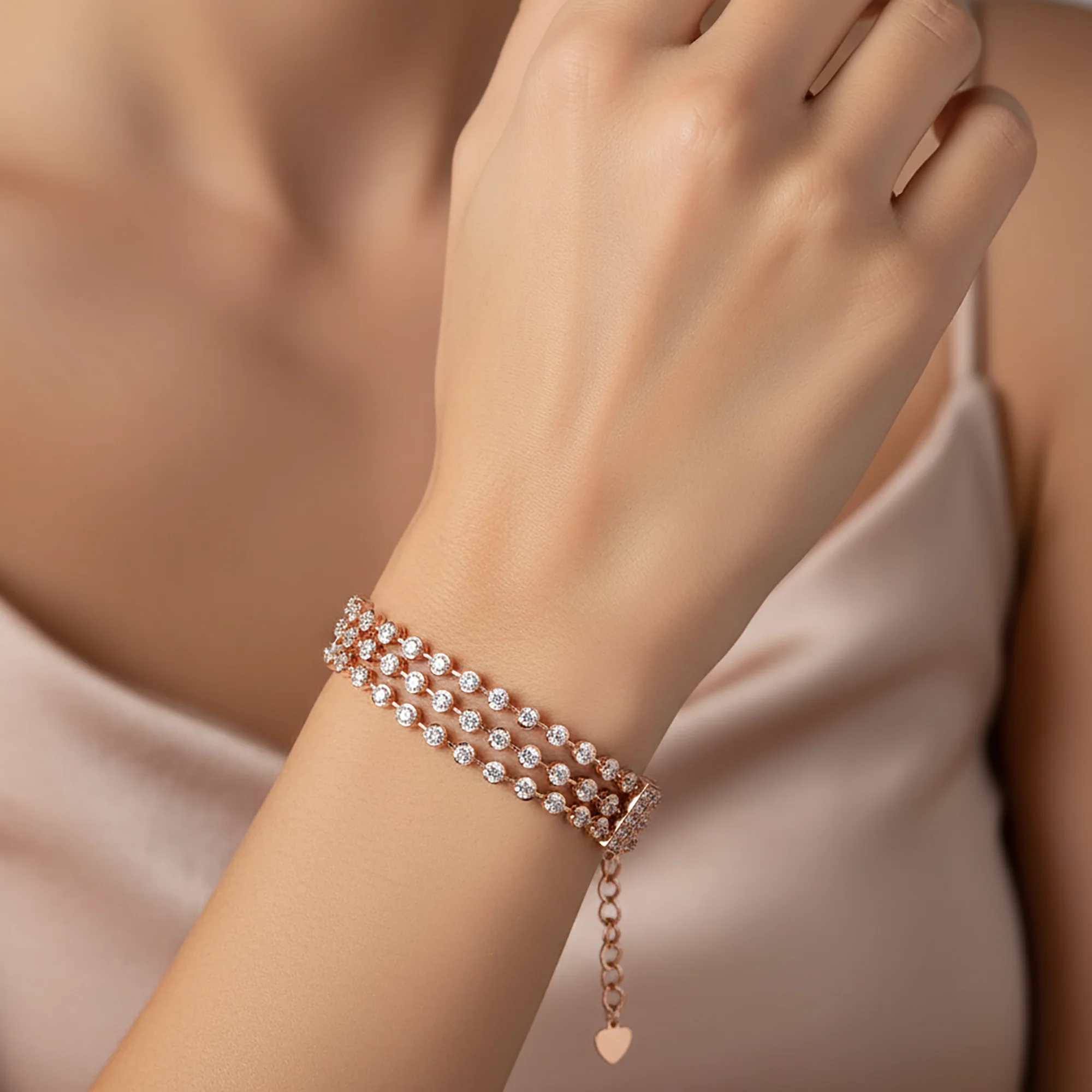 14K White Gold Triple Row Round Diamond Bracelet 3.96ct - Image 7