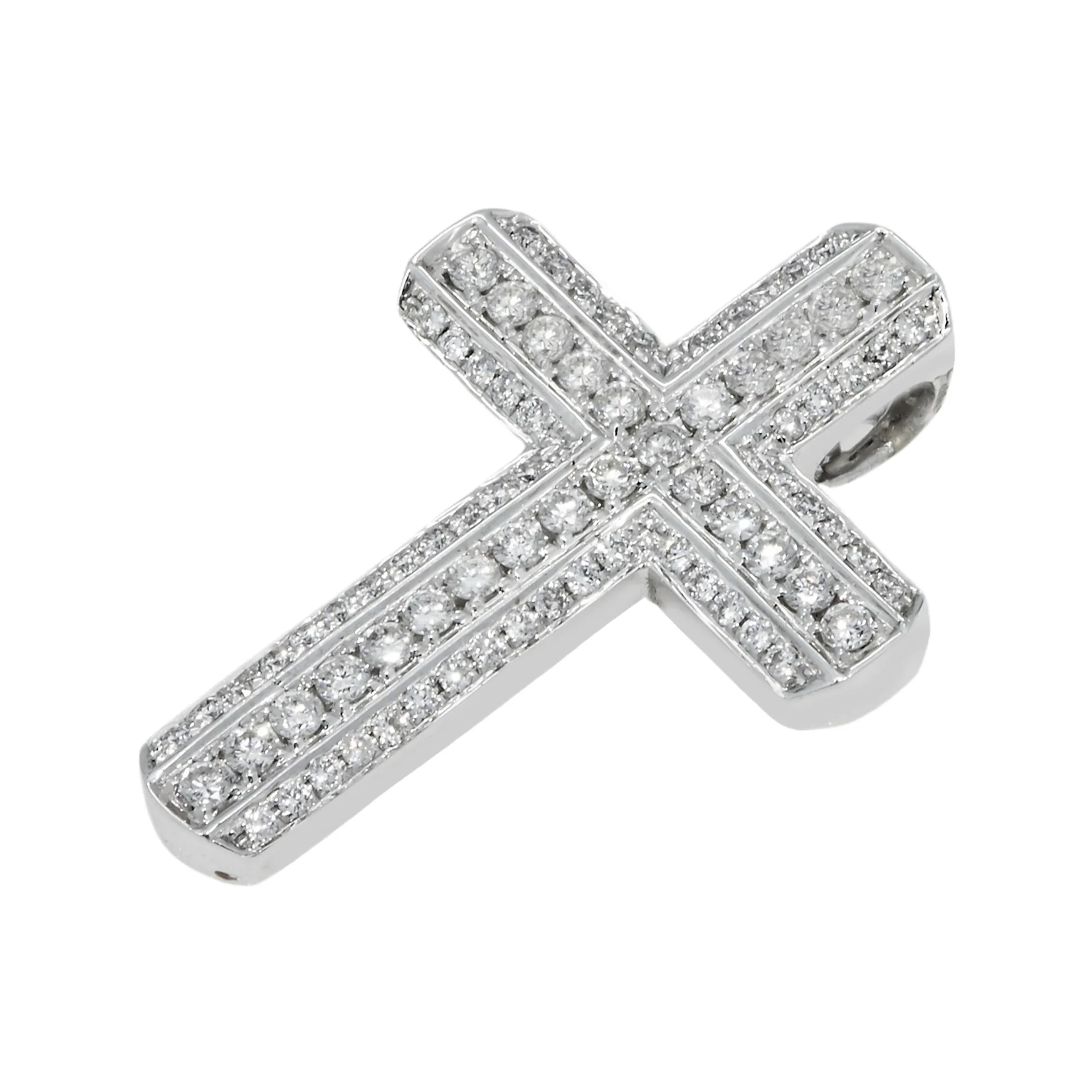 14K White Gold Triple Row Round Diamond Cross Pendant 0.71ct - Image 3