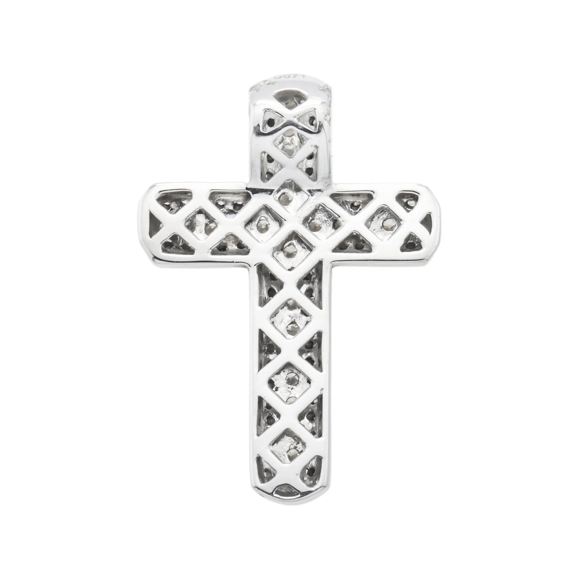 14K White Gold Triple Row Round Diamond Cross Pendant 0.71ct - Image 5