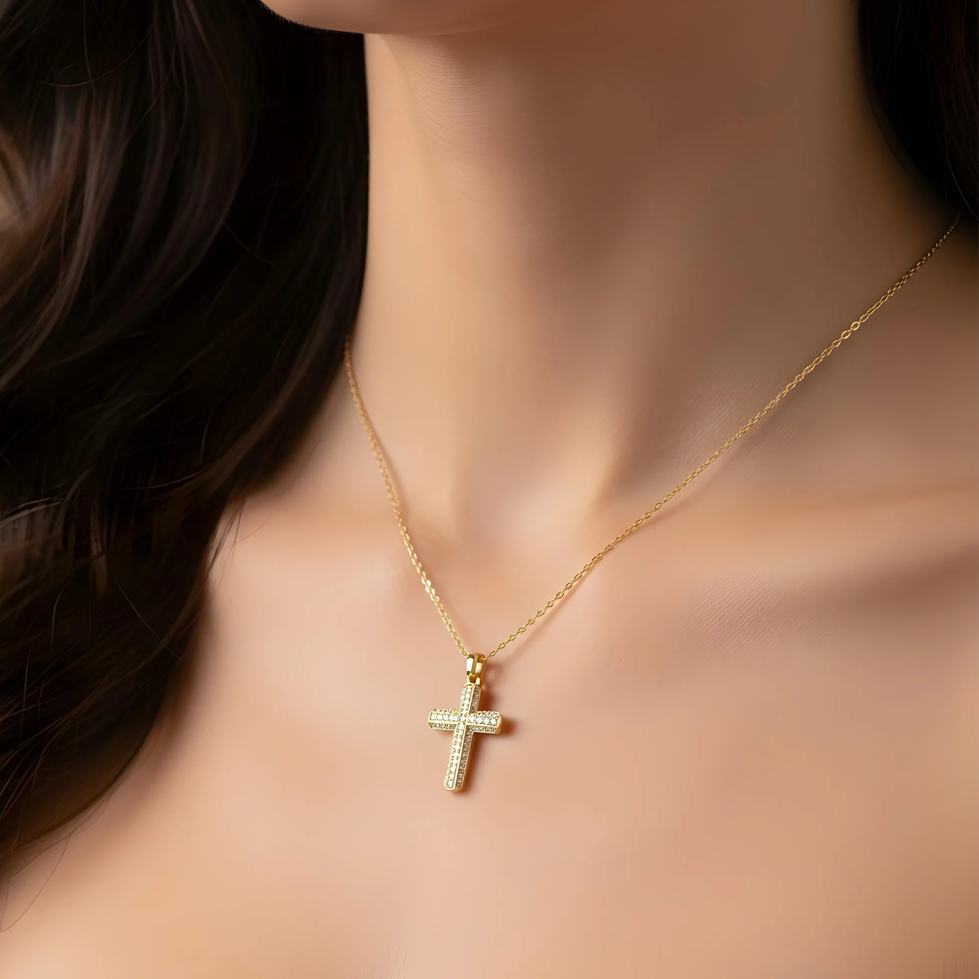 14K White Gold Triple Row Round Diamond Cross Pendant 0.71ct - Image 7