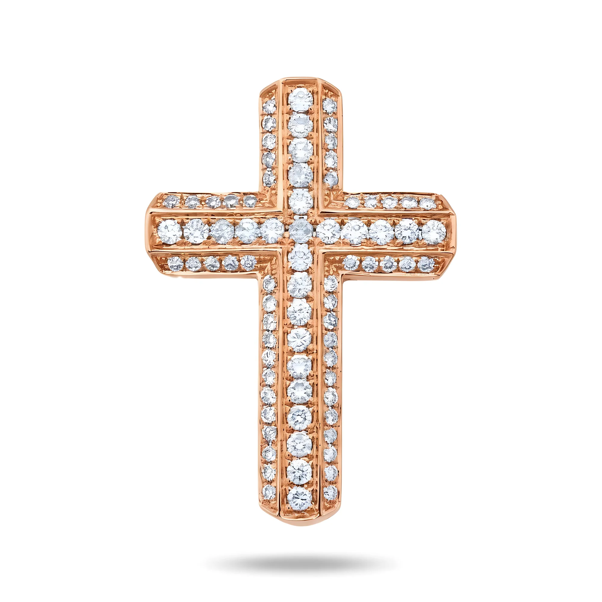 14K White Gold Triple Row Round Diamond Cross Pendant 0.71ct - Image 8
