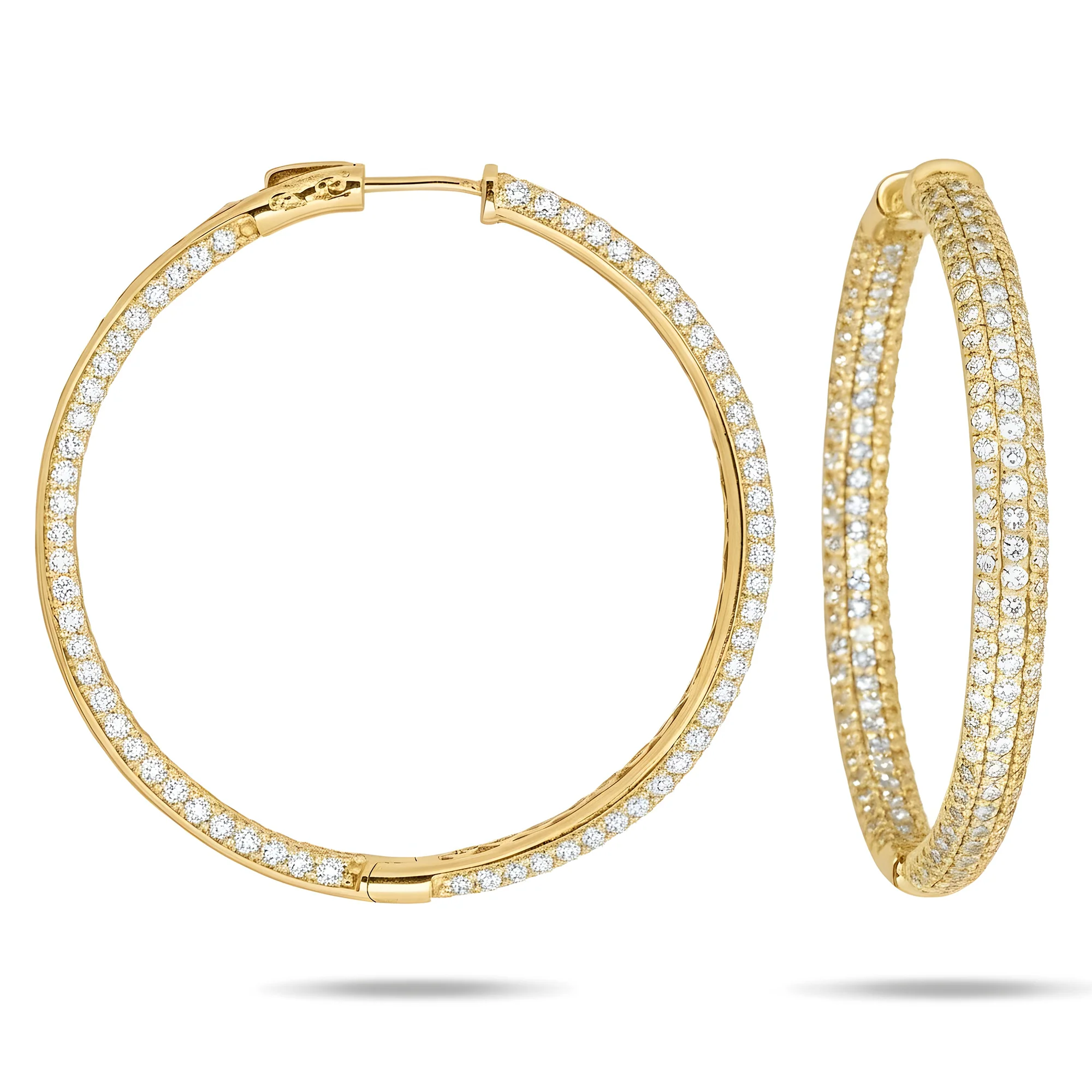 14K White Gold Triple Row Round Diamond Inside Out Hoop Earrings 10.0ctw - Image 4