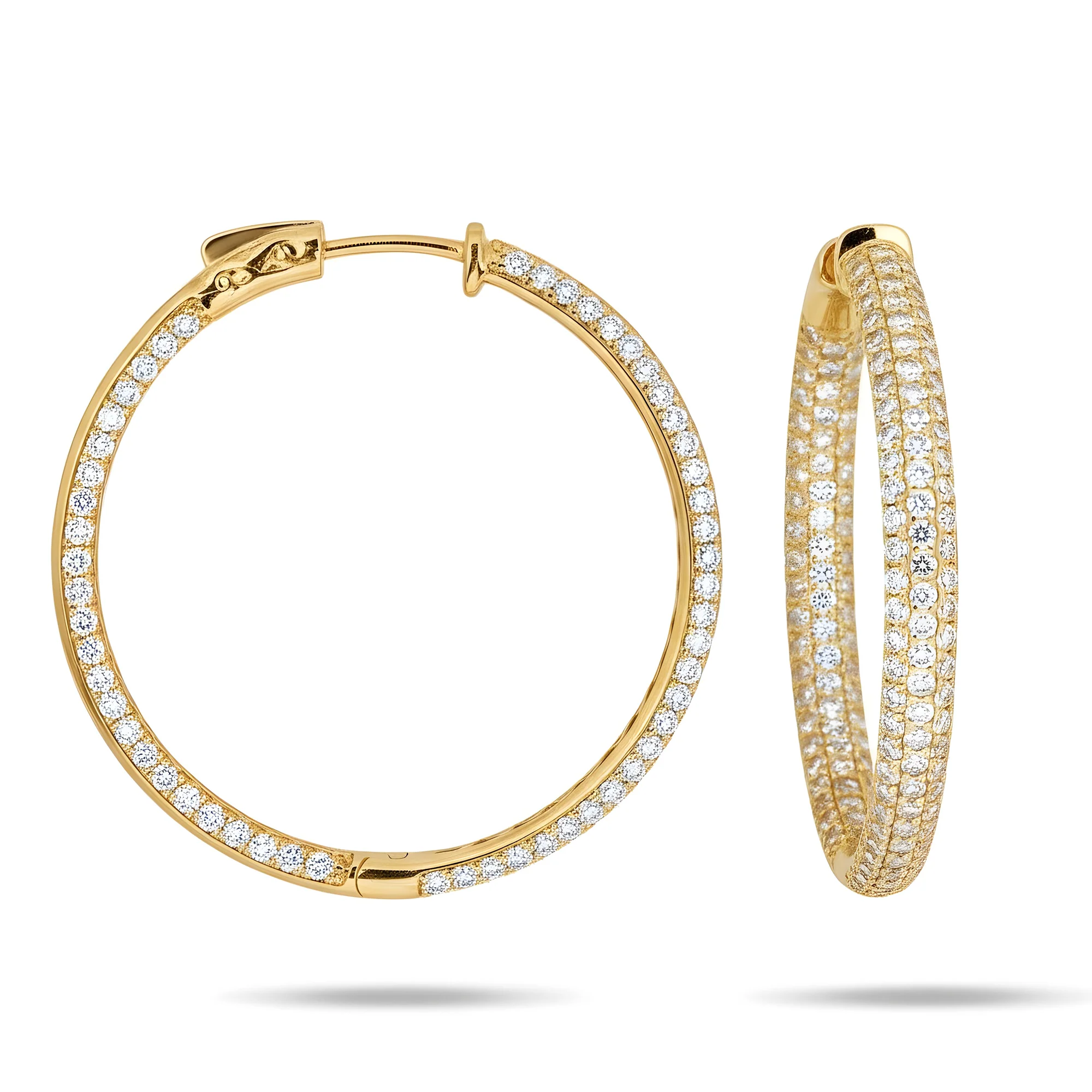 14K White Gold Triple Row Round Diamond Inside Out Hoop Earrings 4.0ctw - Image 4
