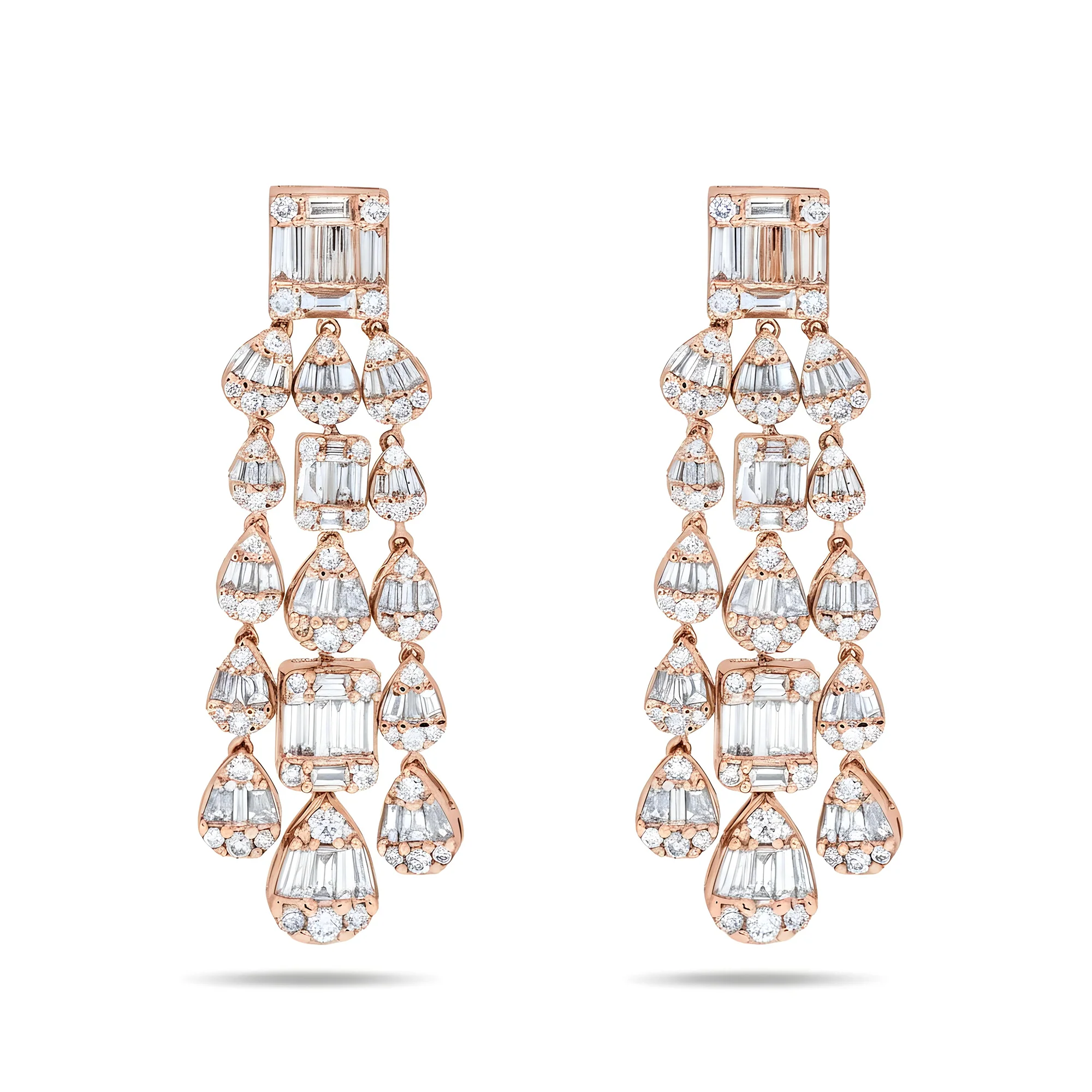 14K White Gold Triple Tier Baguette Diamond Drop Earrings 5.94ctw - Image 6