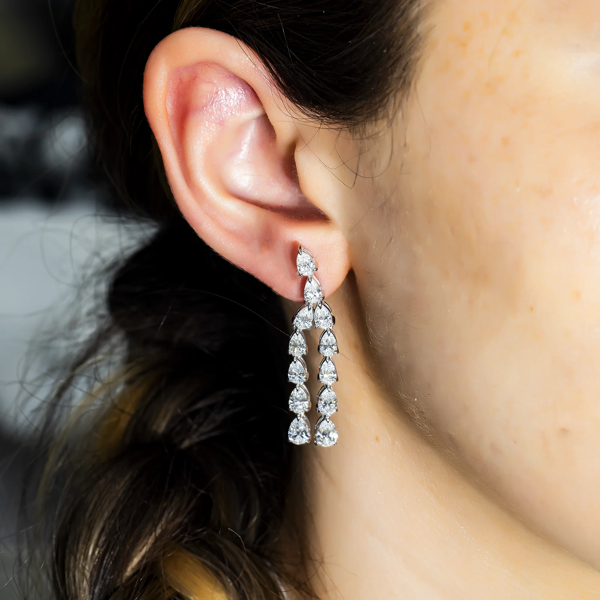 14K White Gold Two-Teir Pear Cut Diamond Drop Earrings 7.47ctw - Image 2