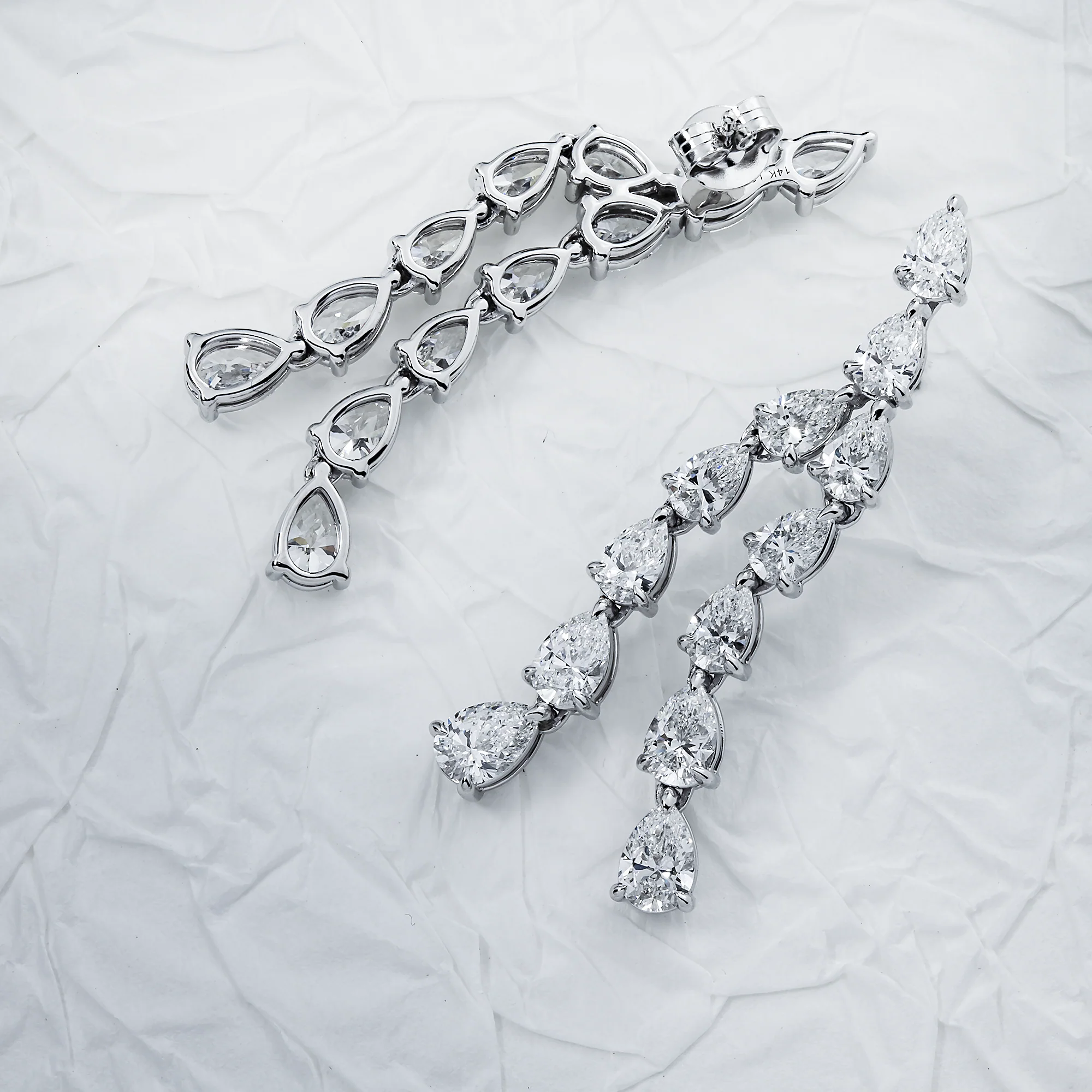 14K White Gold Two-Teir Pear Cut Diamond Drop Earrings 7.47ctw - Image 3