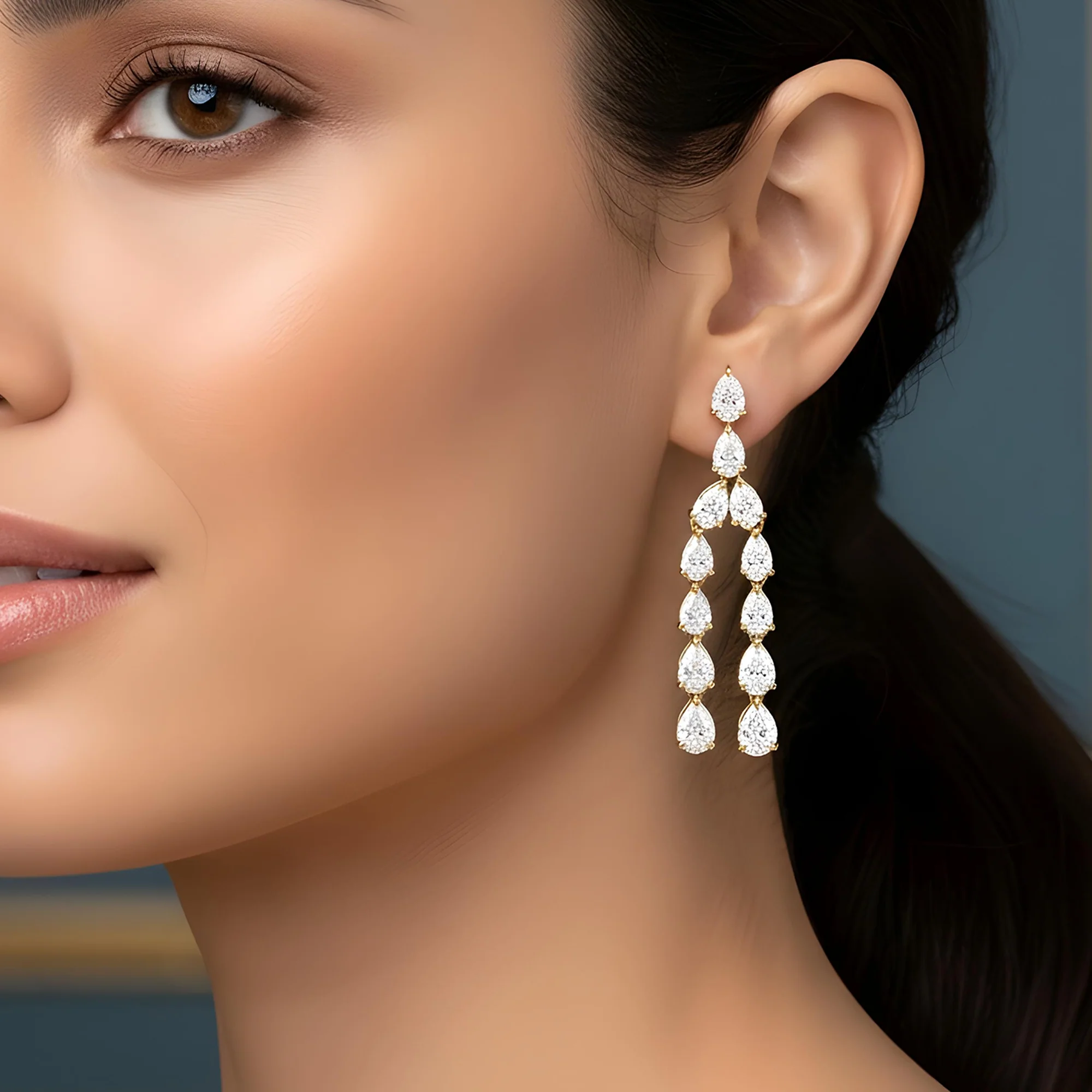 14K White Gold Two-Teir Pear Cut Diamond Drop Earrings 7.47ctw - Image 5