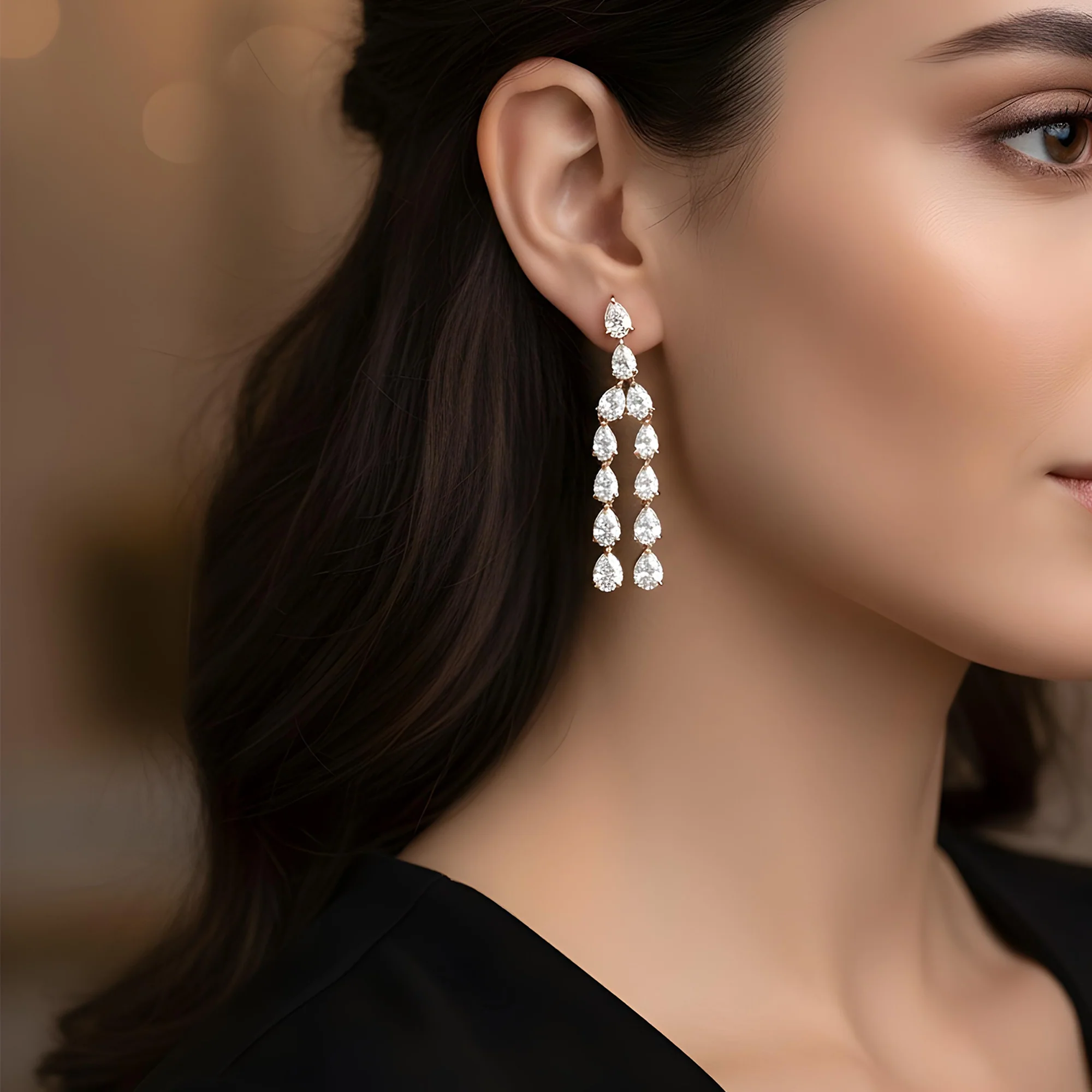 14K White Gold Two-Teir Pear Cut Diamond Drop Earrings 7.47ctw - Image 7