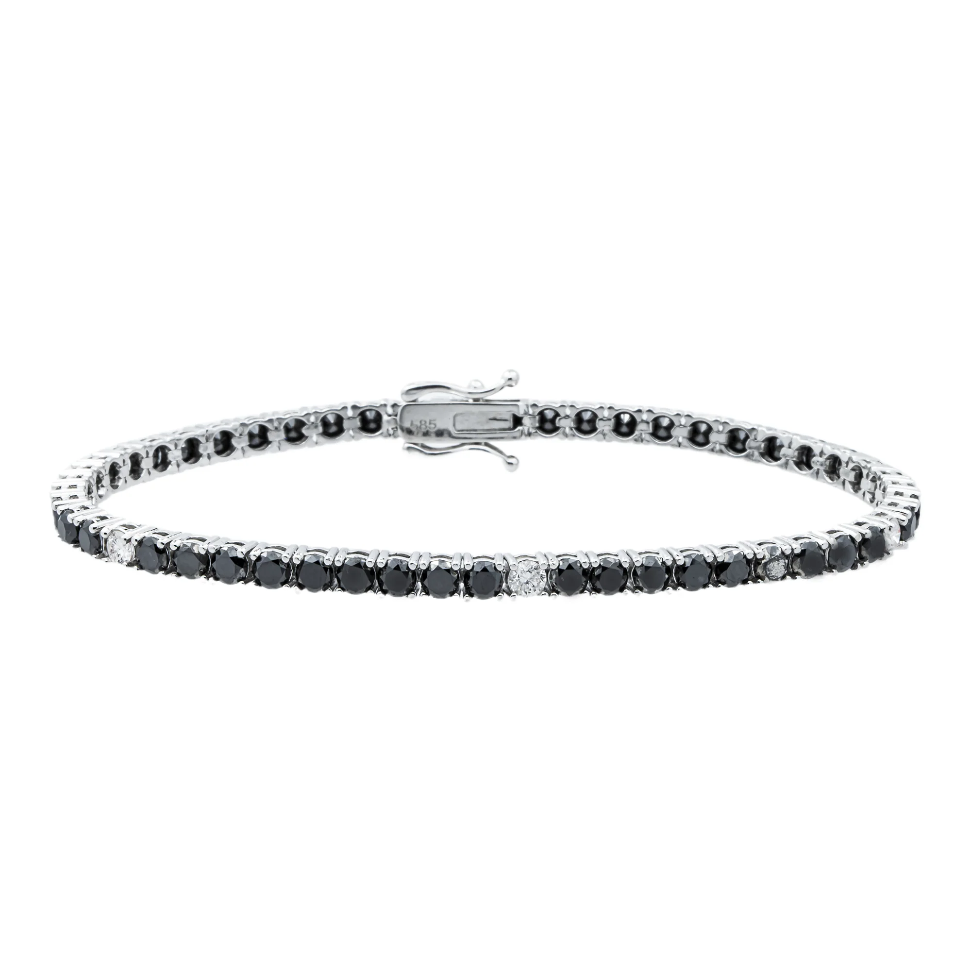 14K White Gold White & Black Round Diamond Tennis Bracelet 6.40ct