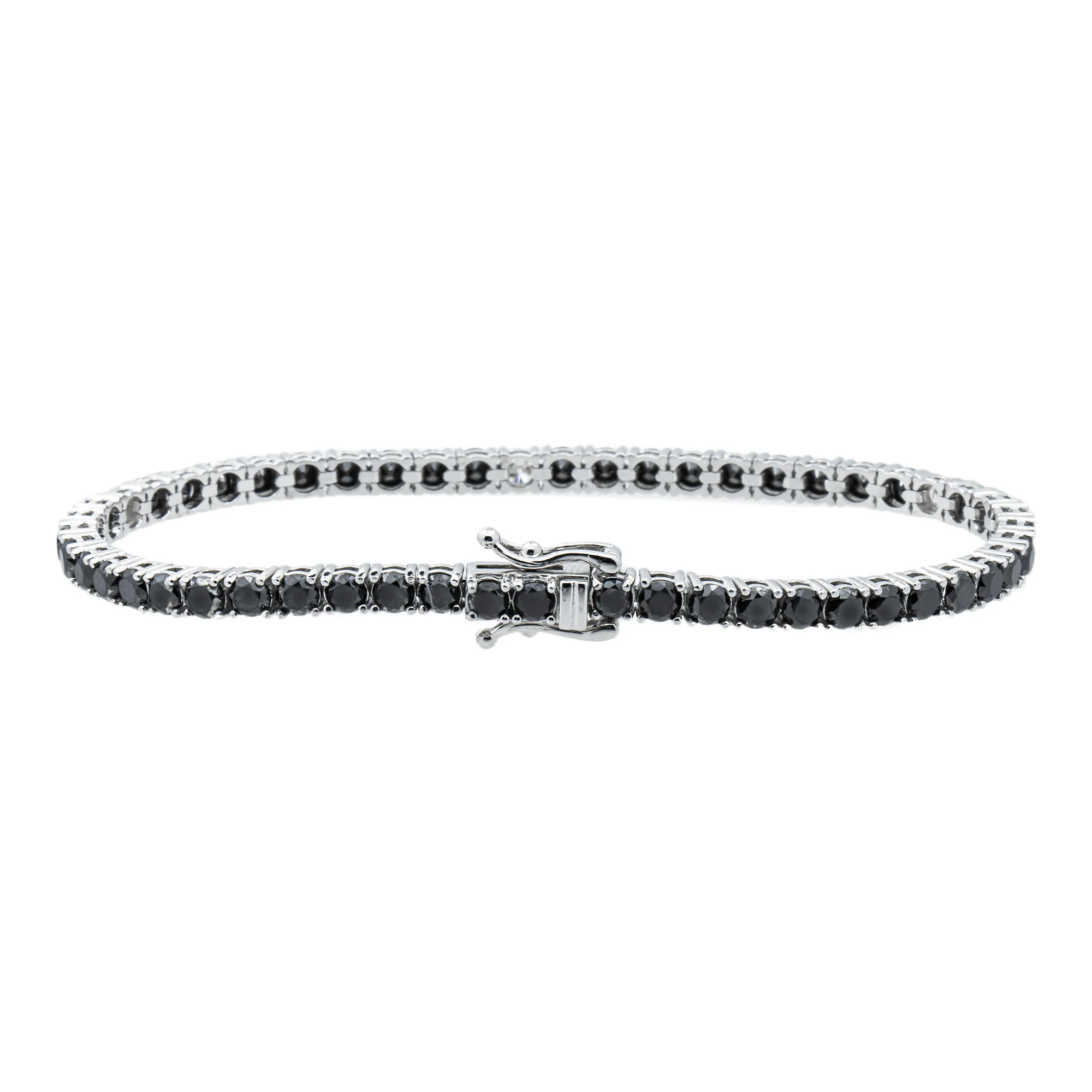 14K White Gold White & Black Round Diamond Tennis Bracelet 6.40ct - Image 3