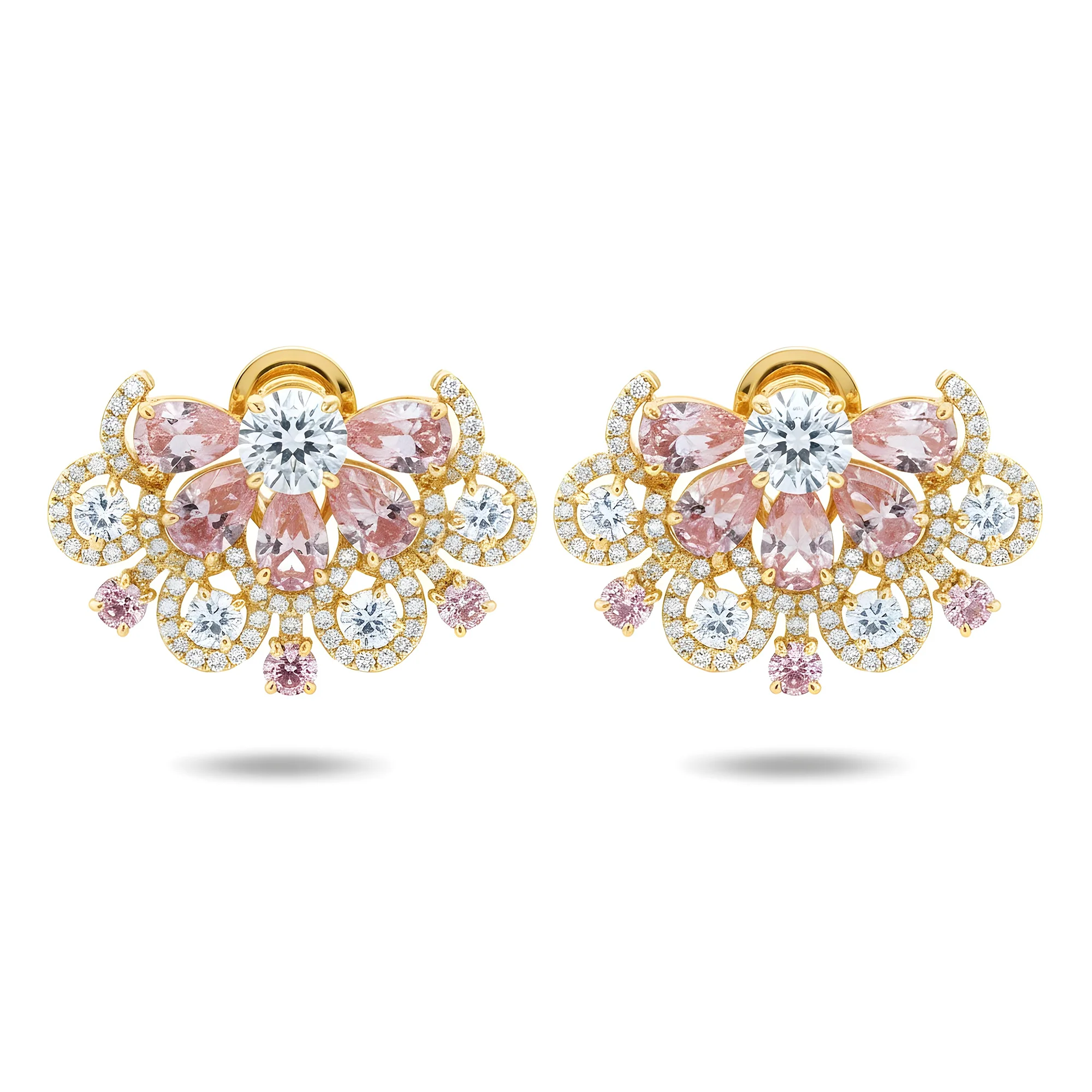 14K White Gold White & Fancy Pink Diamond Blooming Flower Earrings 11.05ctw - Image 4