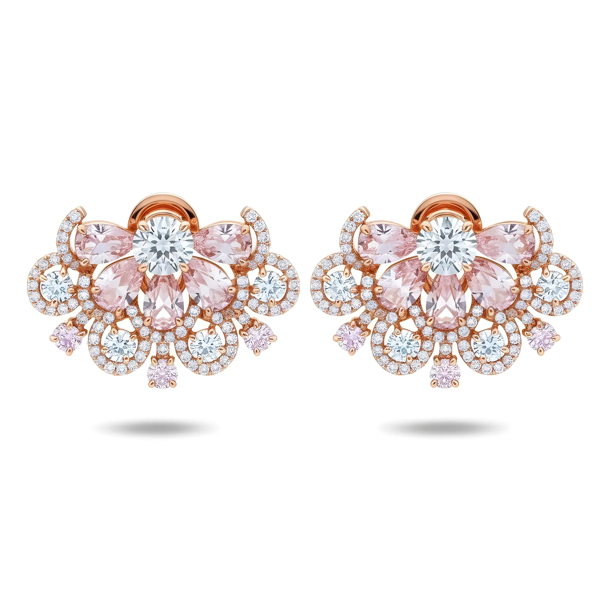 14K White Gold White & Fancy Pink Diamond Blooming Flower Earrings 11.05ctw - Image 6