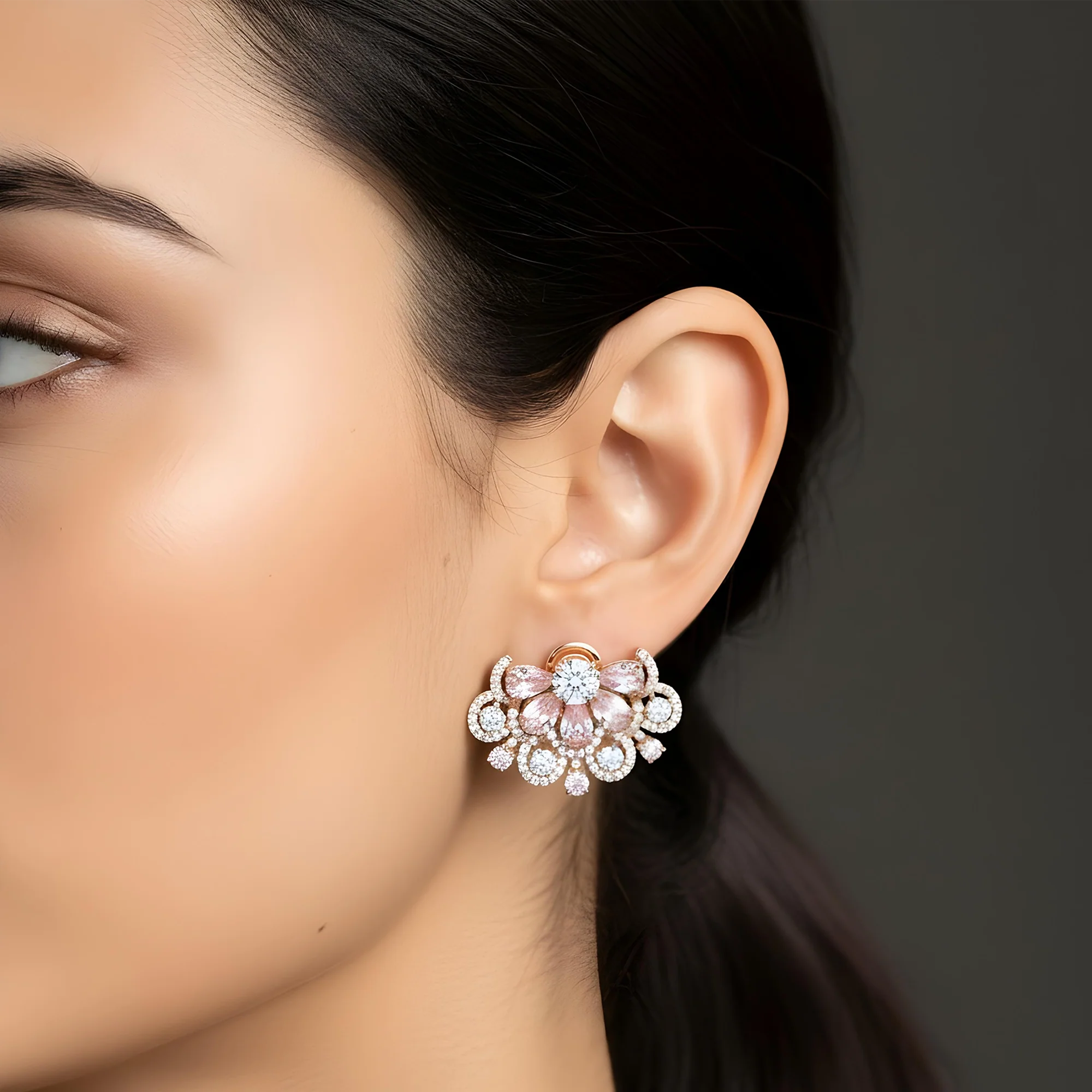 14K White Gold White & Fancy Pink Diamond Blooming Flower Earrings 11.05ctw - Image 7