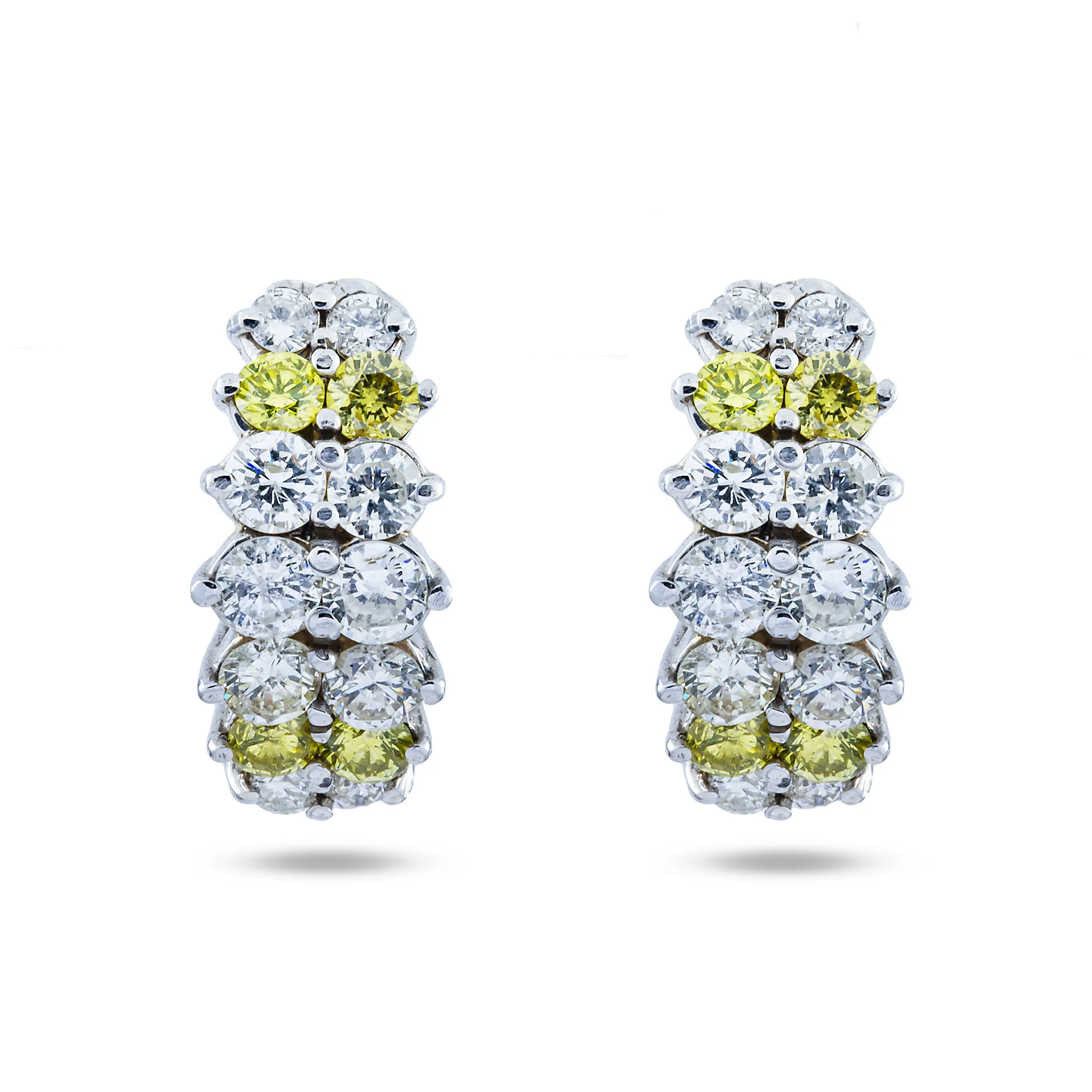 14K White Gold Canary Yellow Diamond Hoop Earrings 3.24ctw