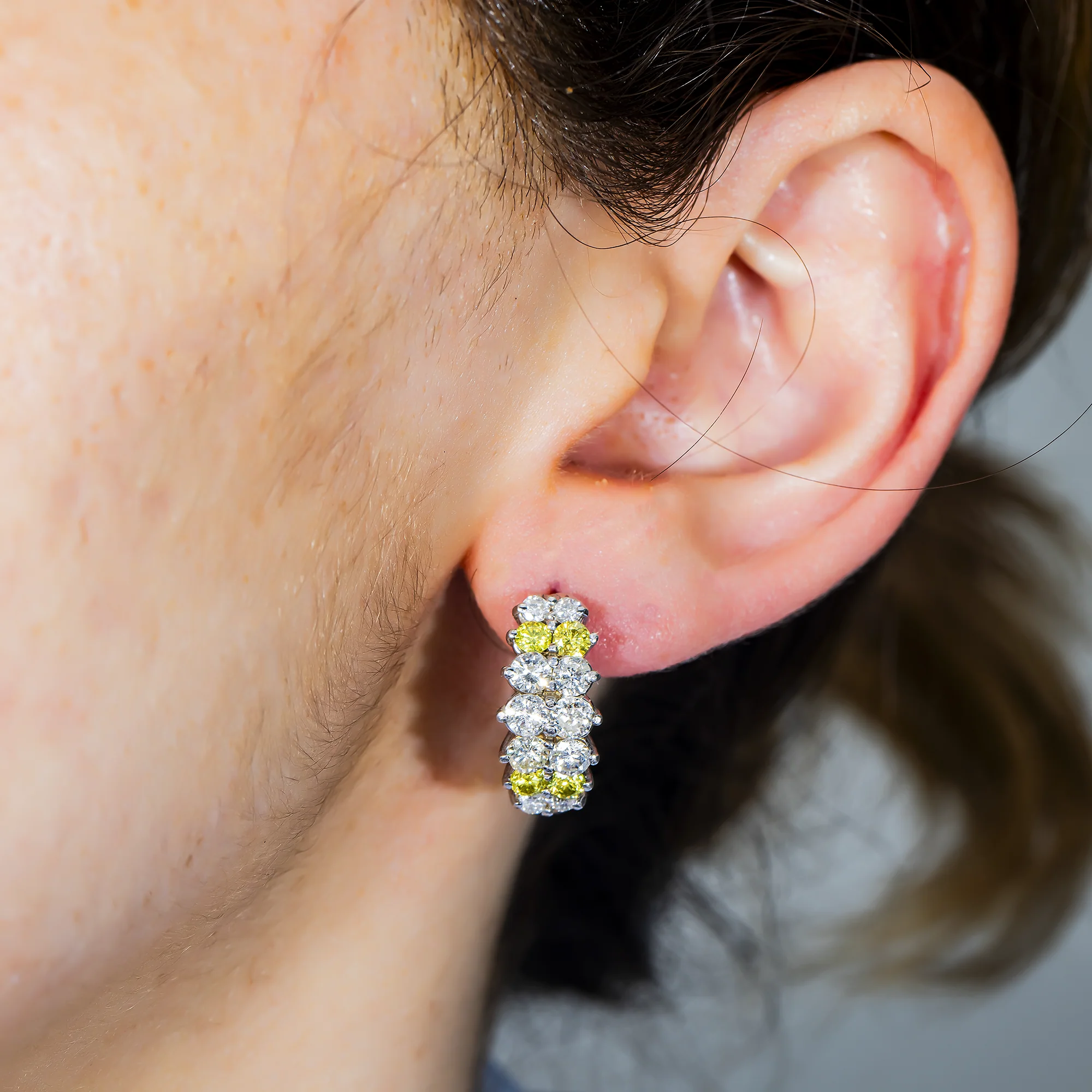14K White Gold Canary Yellow Diamond Hoop Earrings 3.24ctw - Image 2