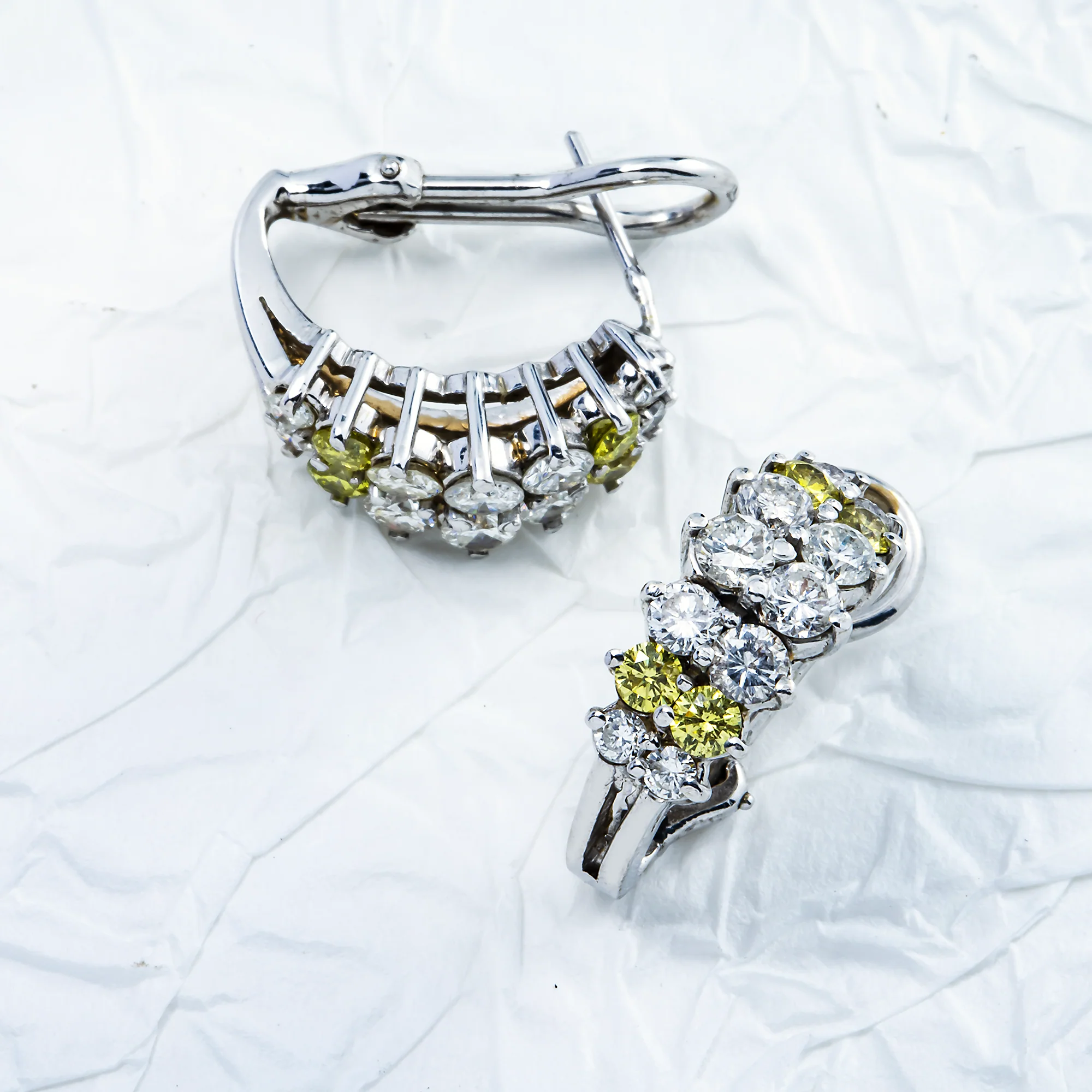 14K White Gold Canary Yellow Diamond Hoop Earrings 3.24ctw - Image 3