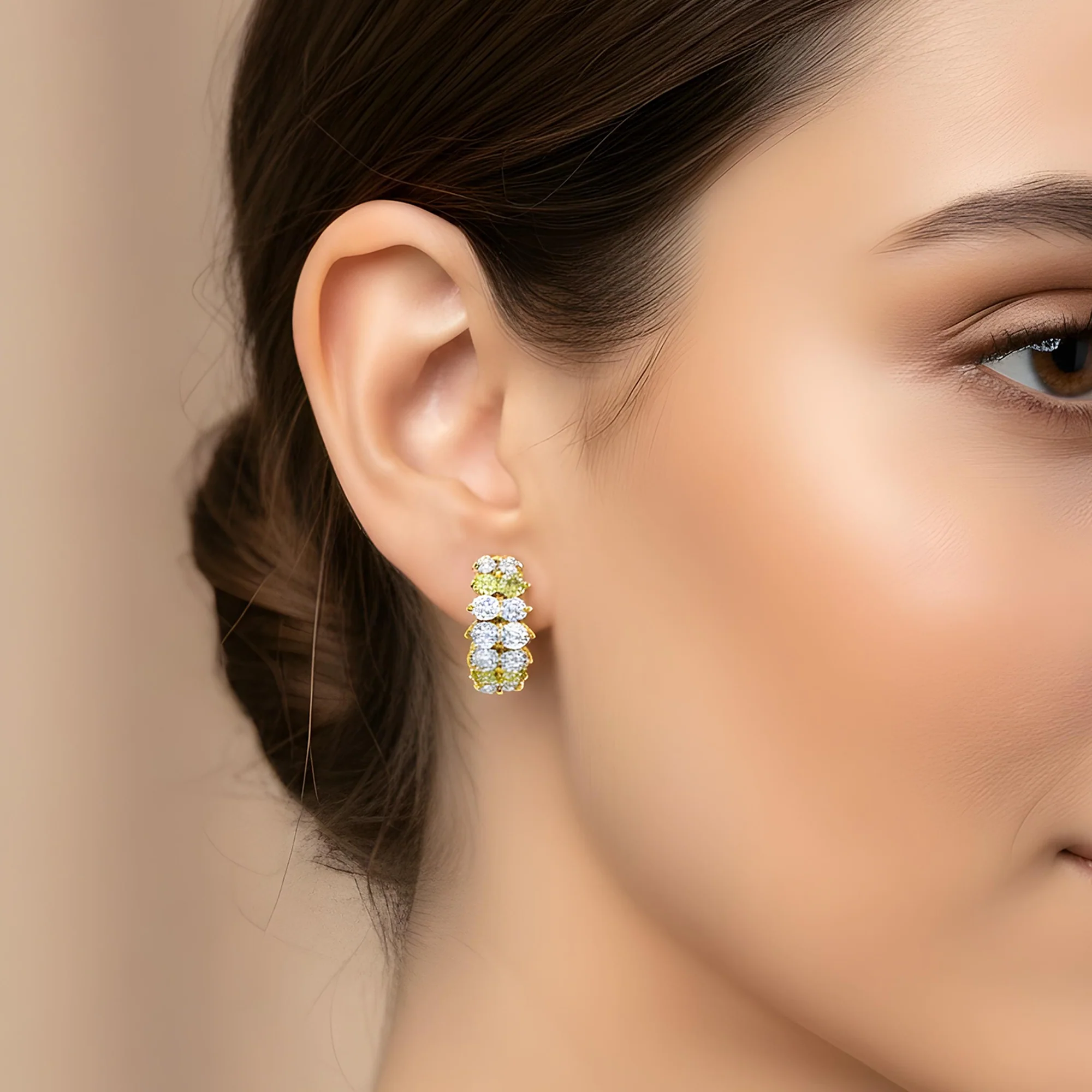 14K White Gold Canary Yellow Diamond Hoop Earrings 3.24ctw - Image 5