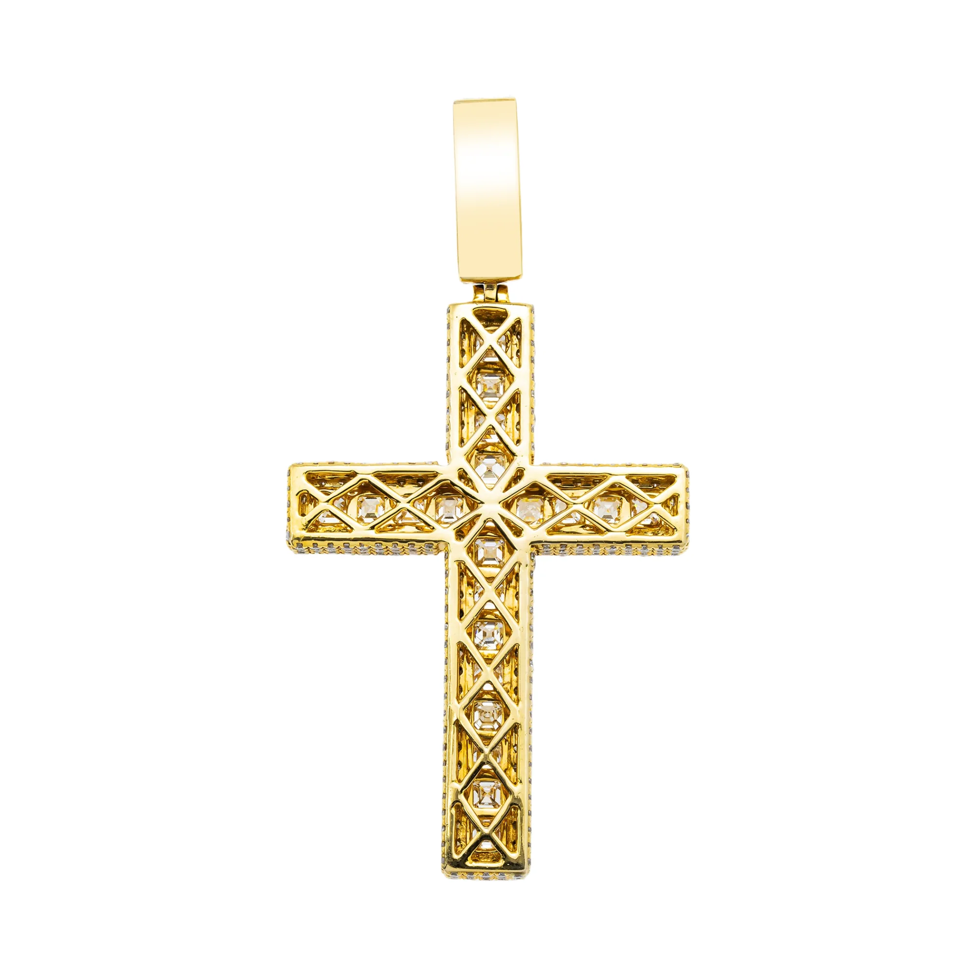 14K Yellow Gold Triple Sided Round & Asscher Cut Diamond Cross Pendant 9.54ct - Image 3