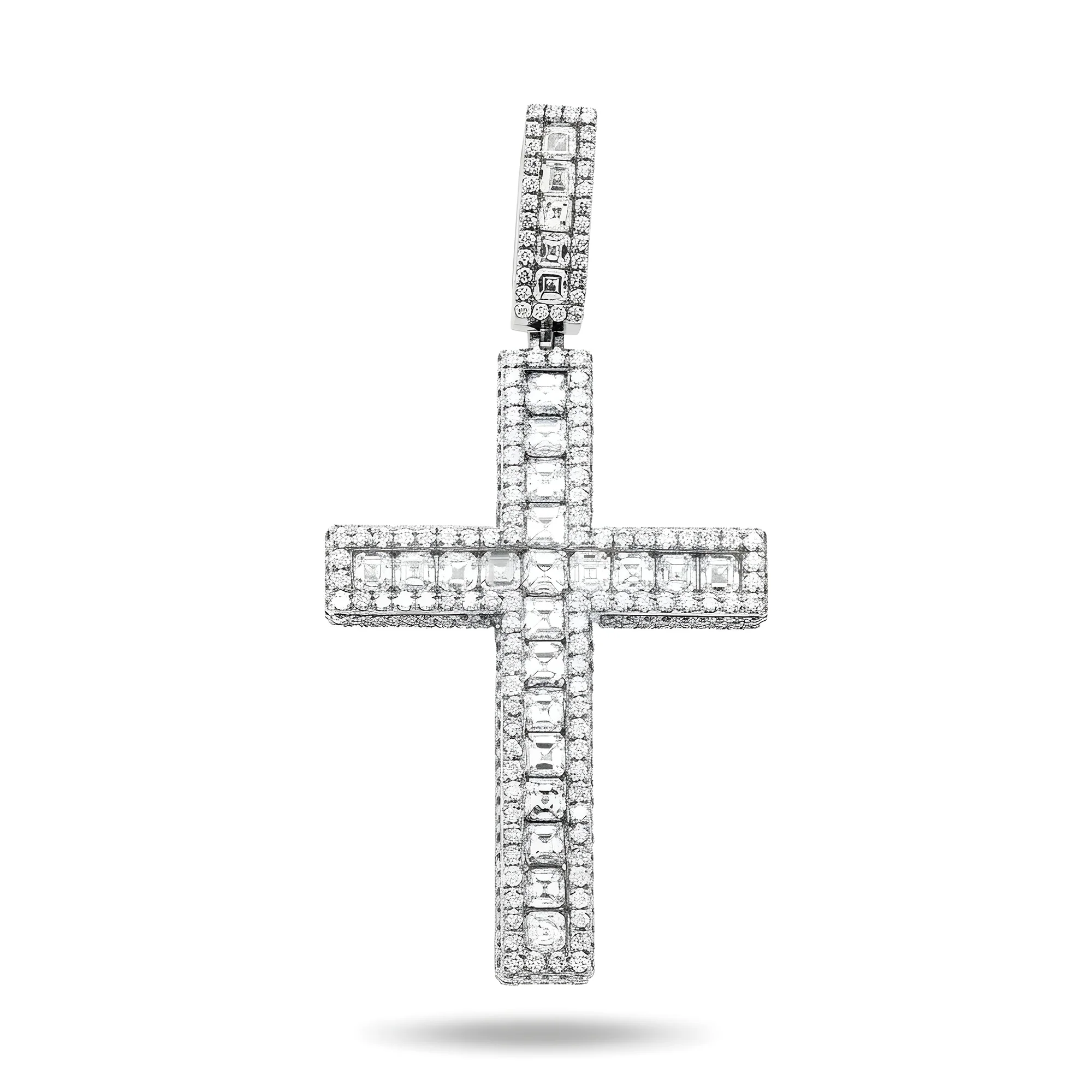 14K Yellow Gold Triple Sided Round & Asscher Cut Diamond Cross Pendant 9.54ct - Image 4
