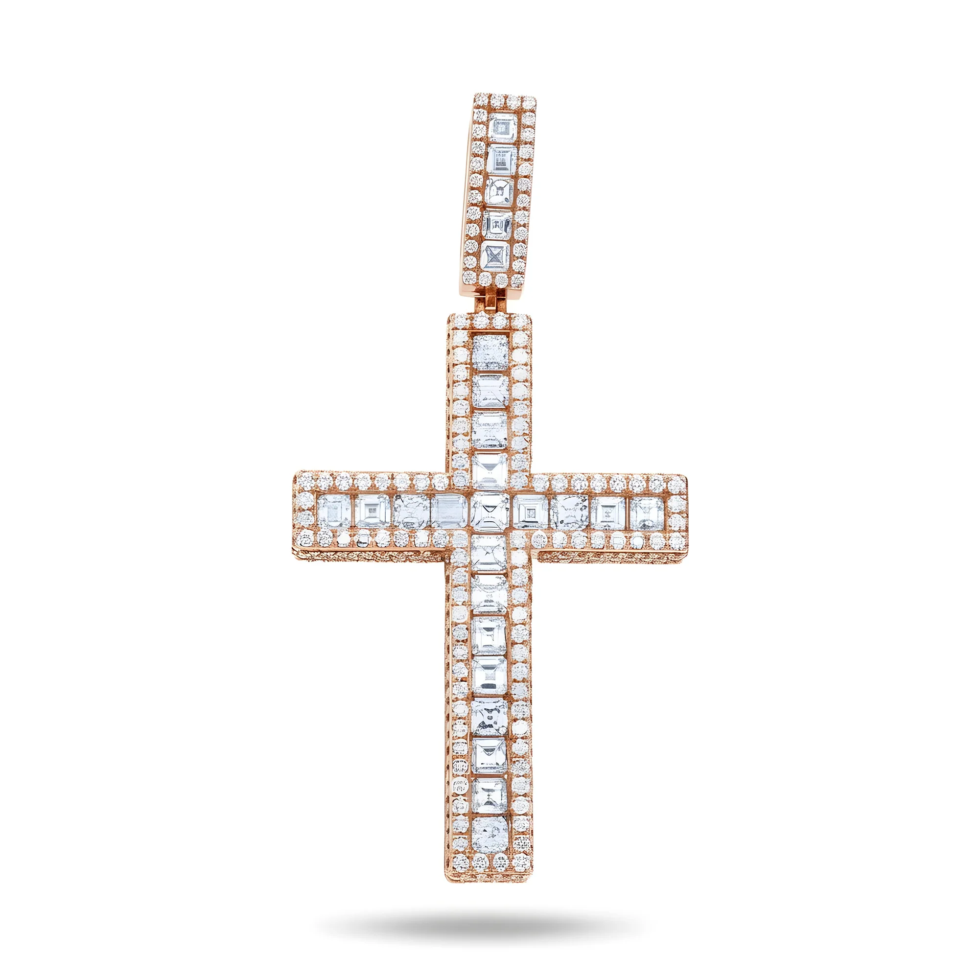 14K Yellow Gold Triple Sided Round & Asscher Cut Diamond Cross Pendant 9.54ct - Image 7