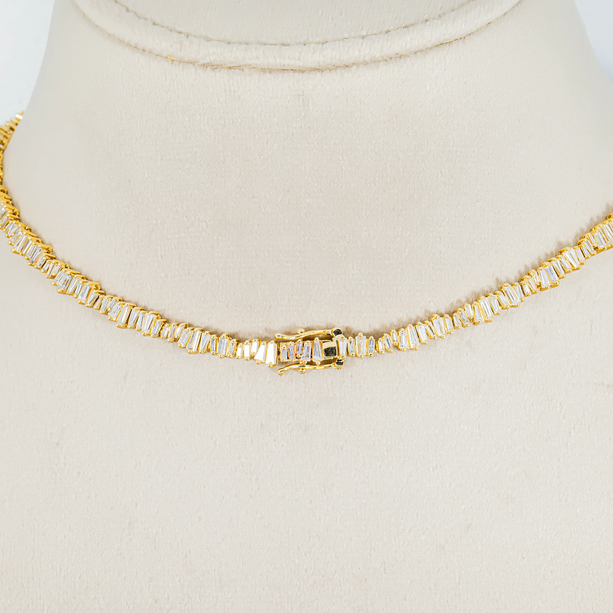 14K Yellow Gold Baguette Diamond Tennis Necklace 7.02ct - Image 3