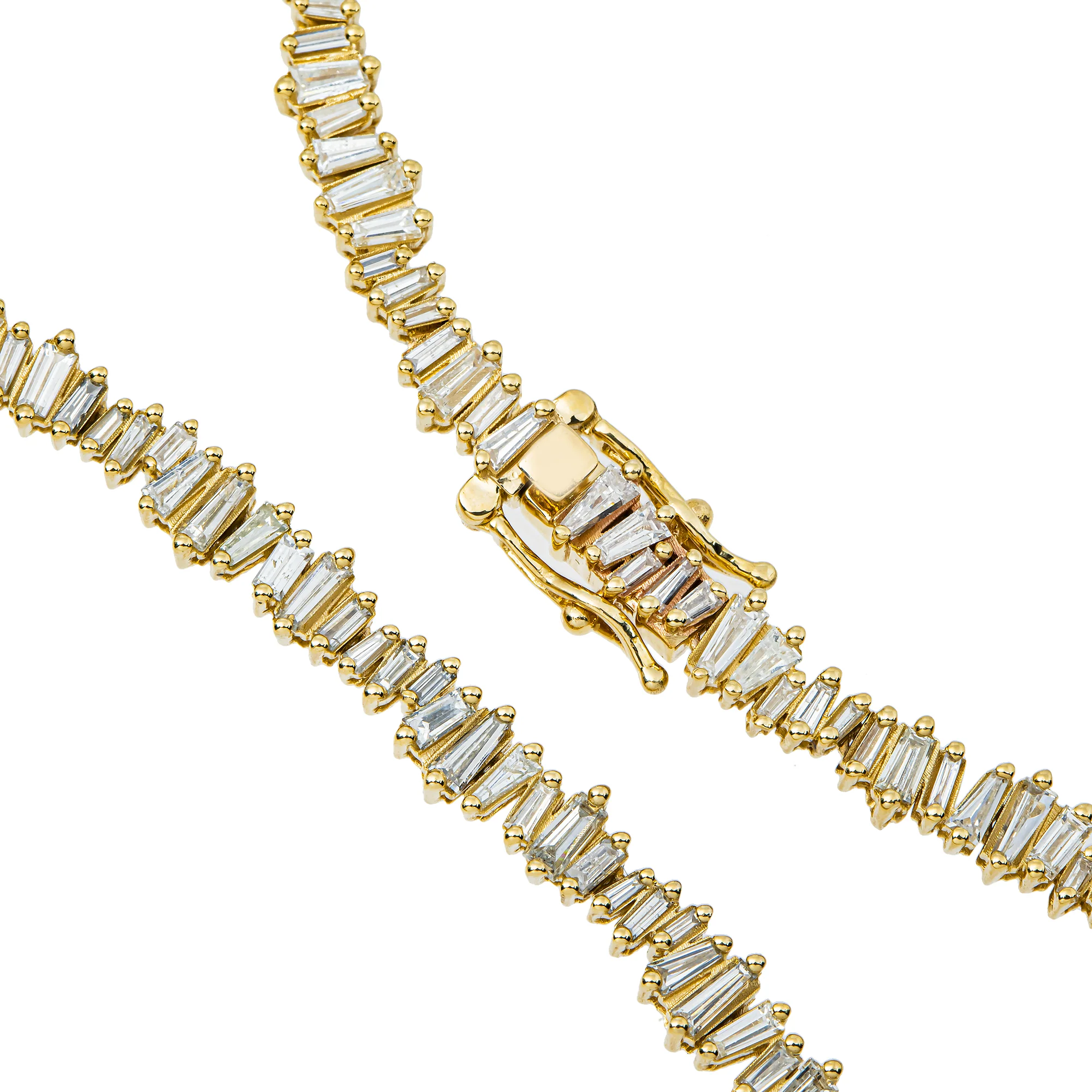 14K Yellow Gold Baguette Diamond Tennis Necklace 7.02ct - Image 4