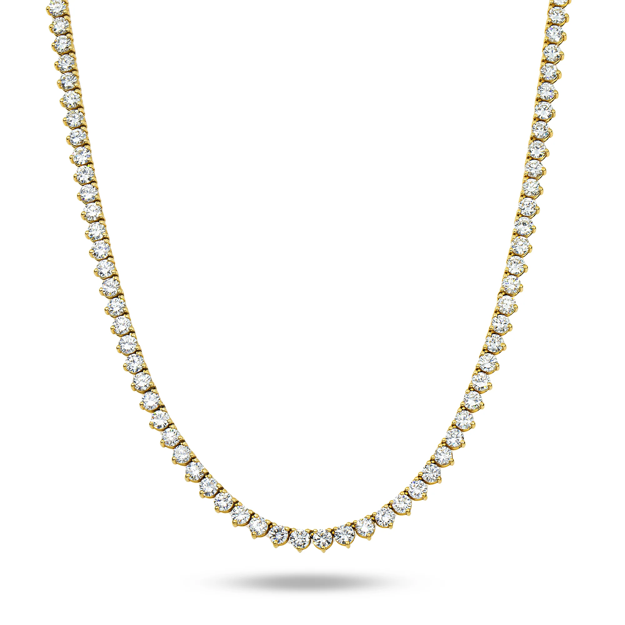 14K Yellow Gold 3-Prong Round Diamond Tennis Chain 33.50ct