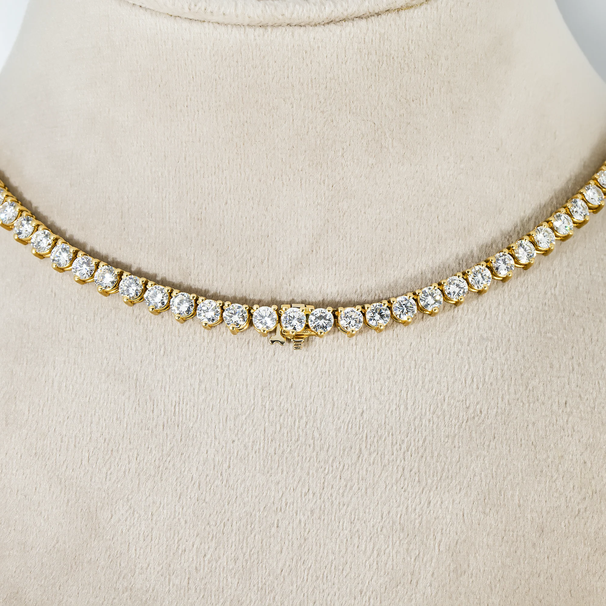 14K Yellow Gold 3-Prong Round Diamond Tennis Chain 33.50ct - Image 2