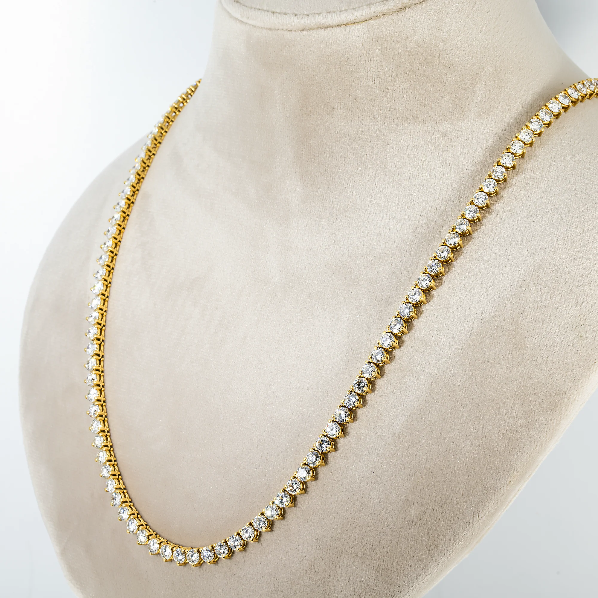 14K Yellow Gold 3-Prong Round Diamond Tennis Chain 33.50ct - Image 3