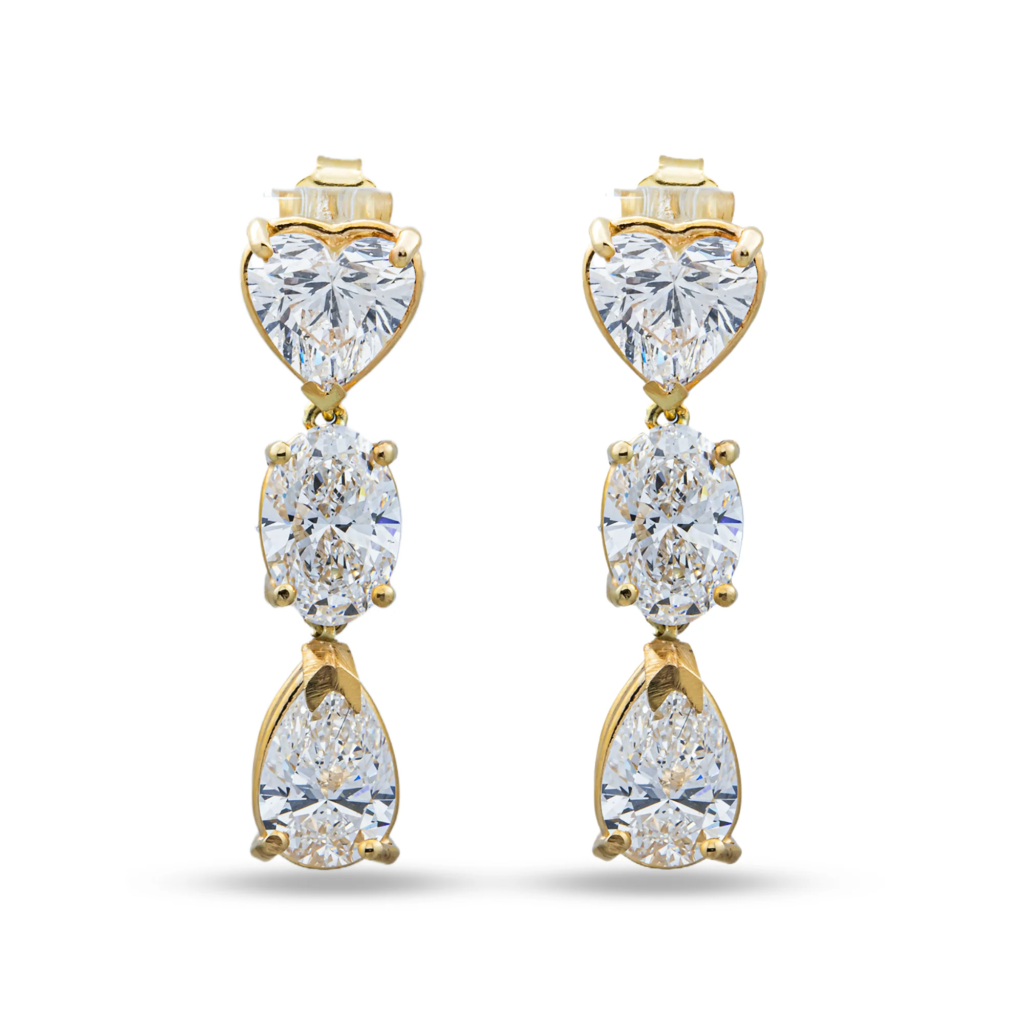 14K Yellow Gold Heart & Pear Diamond Drop Earrings 6.10ctw