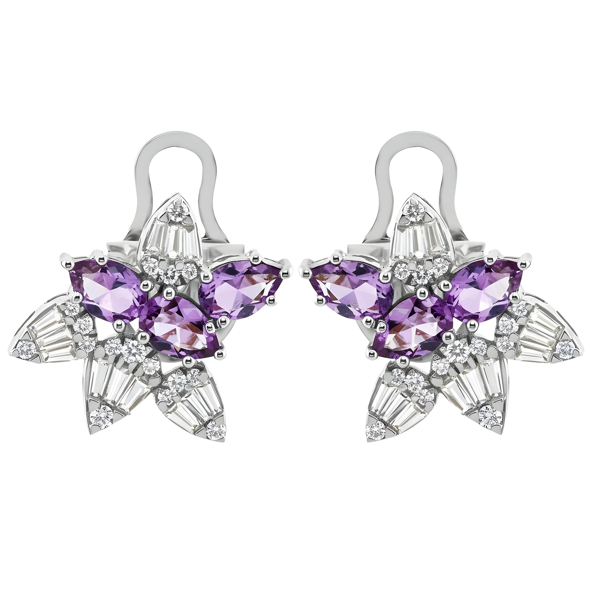 14K Yellow Gold Amethyst Gemstone & Diamond Stud Earrings - Image 4