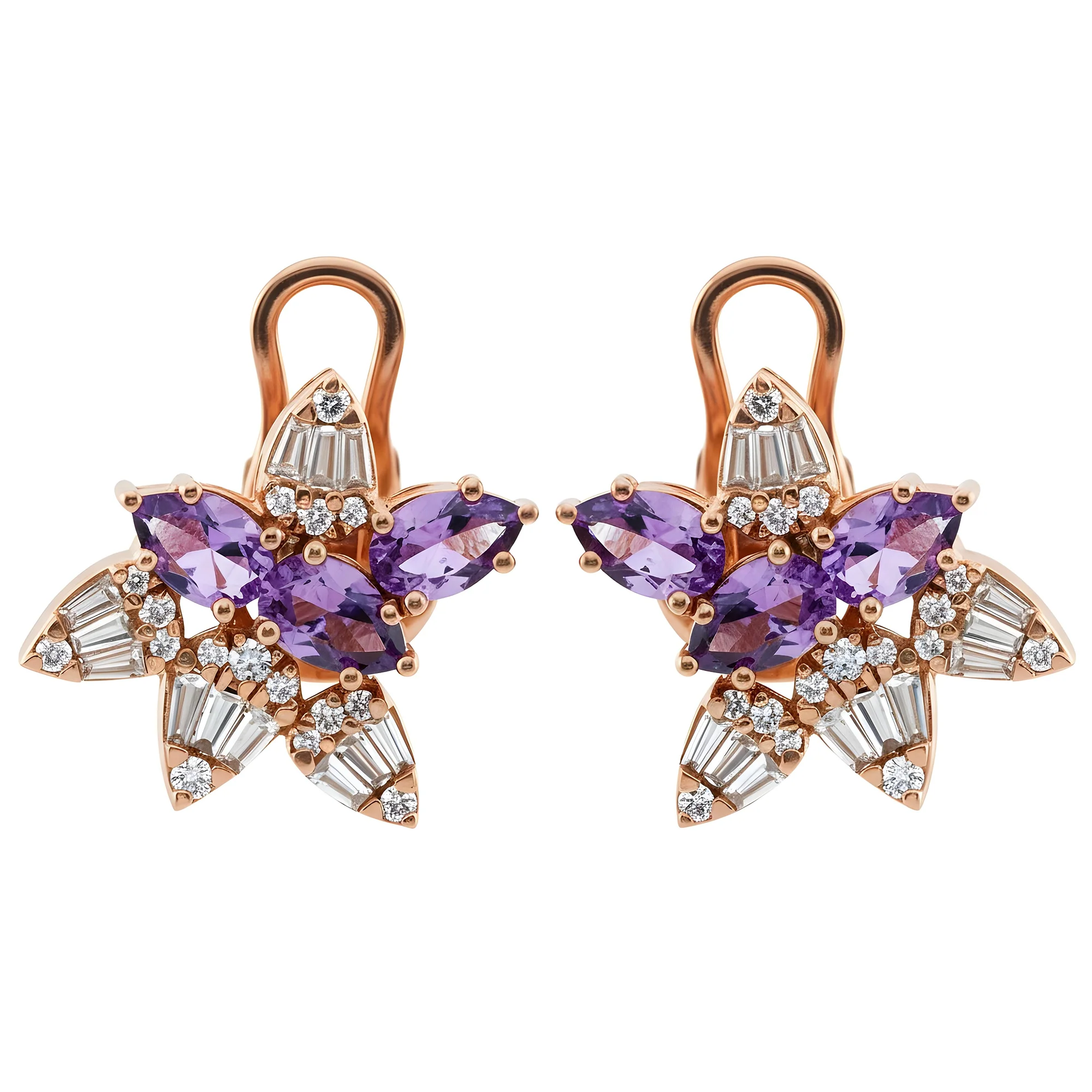 14K Yellow Gold Amethyst Gemstone & Diamond Stud Earrings - Image 7