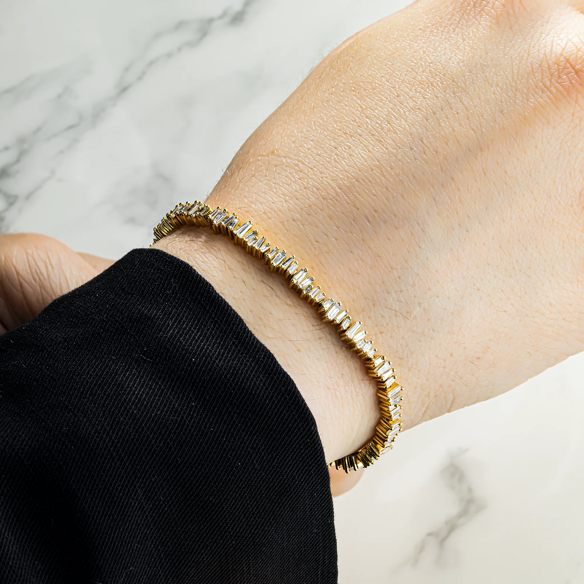 14K Yellow Gold Baguette Cut Diamond Tennis Bracelet 3.17ct - Image 2