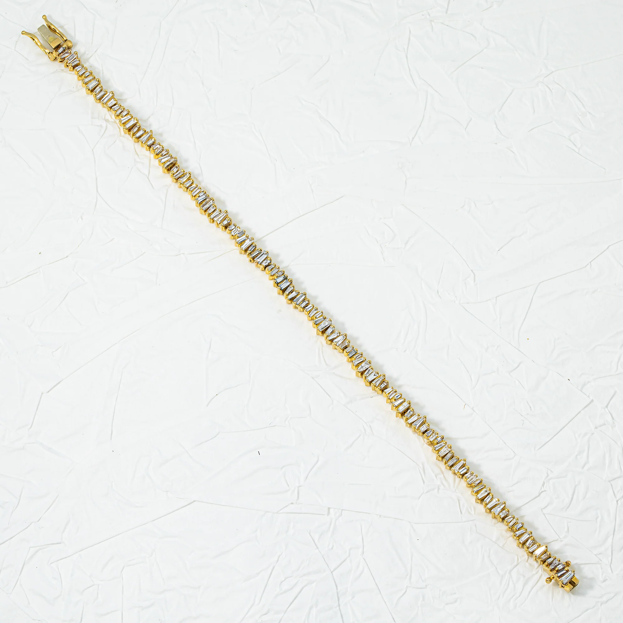 14K Yellow Gold Baguette Cut Diamond Tennis Bracelet 3.17ct - Image 3