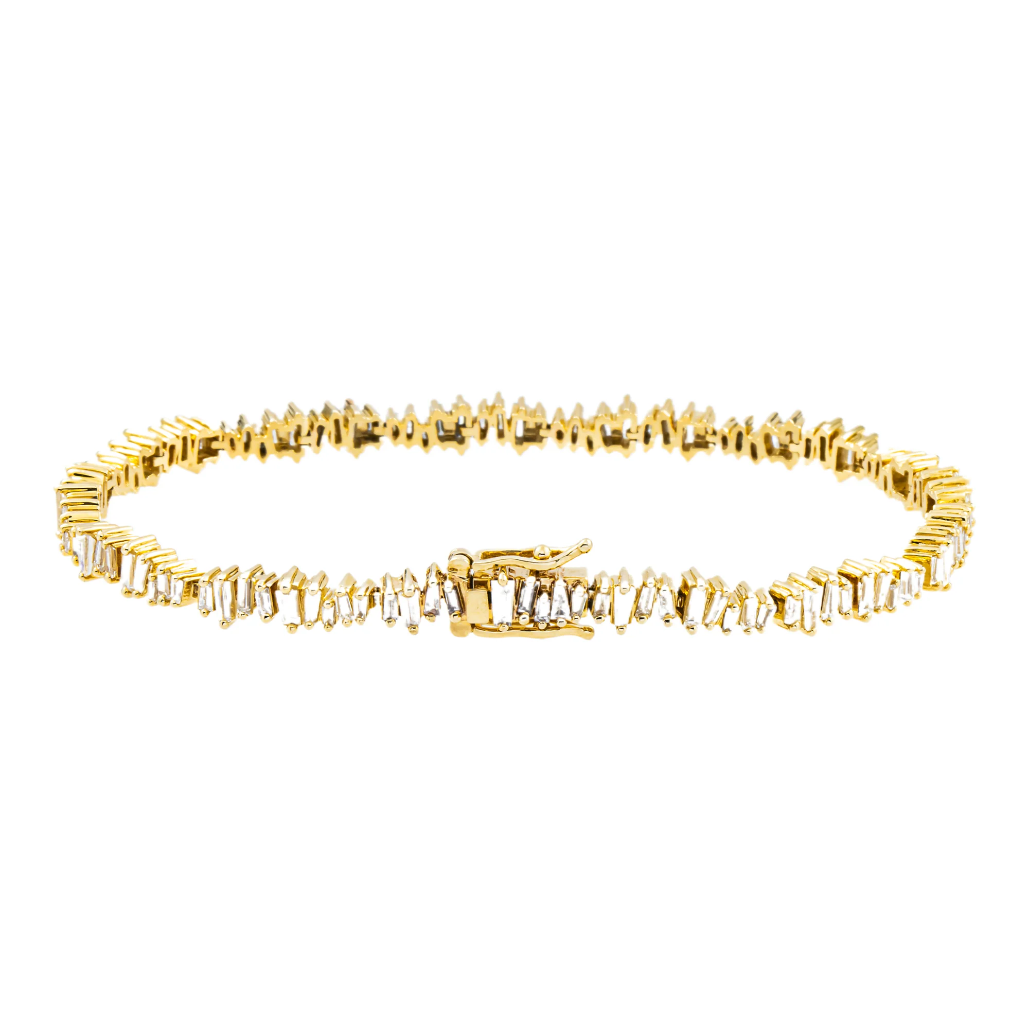 14K Yellow Gold Baguette Cut Diamond Tennis Bracelet 3.17ct - Image 4
