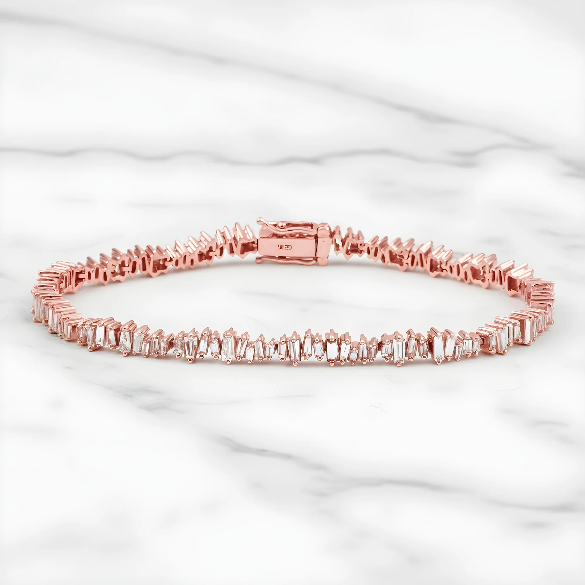 14K Yellow Gold Baguette Cut Diamond Tennis Bracelet 3.17ct - Image 8