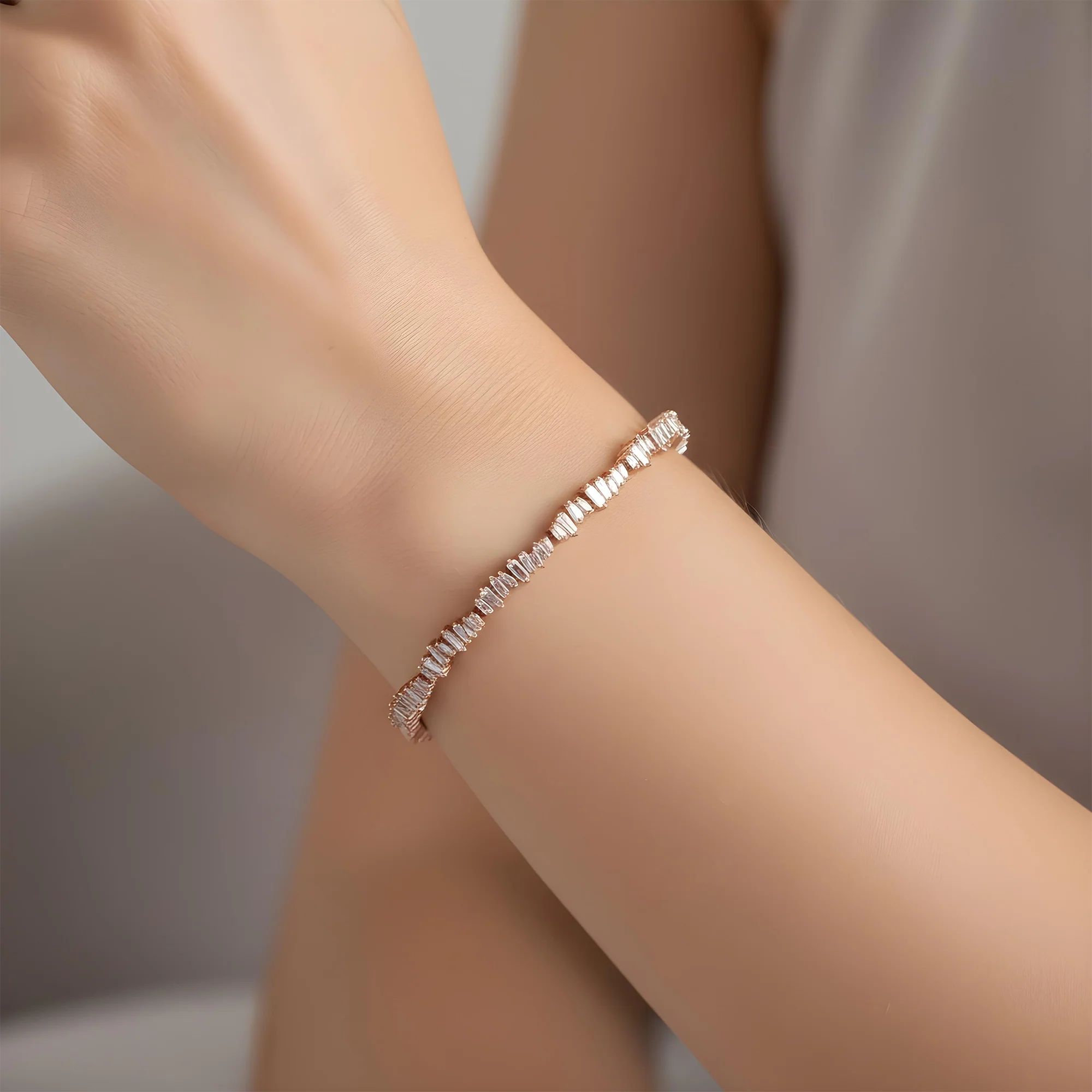 14K Yellow Gold Baguette Cut Diamond Tennis Bracelet 3.17ct - Image 9