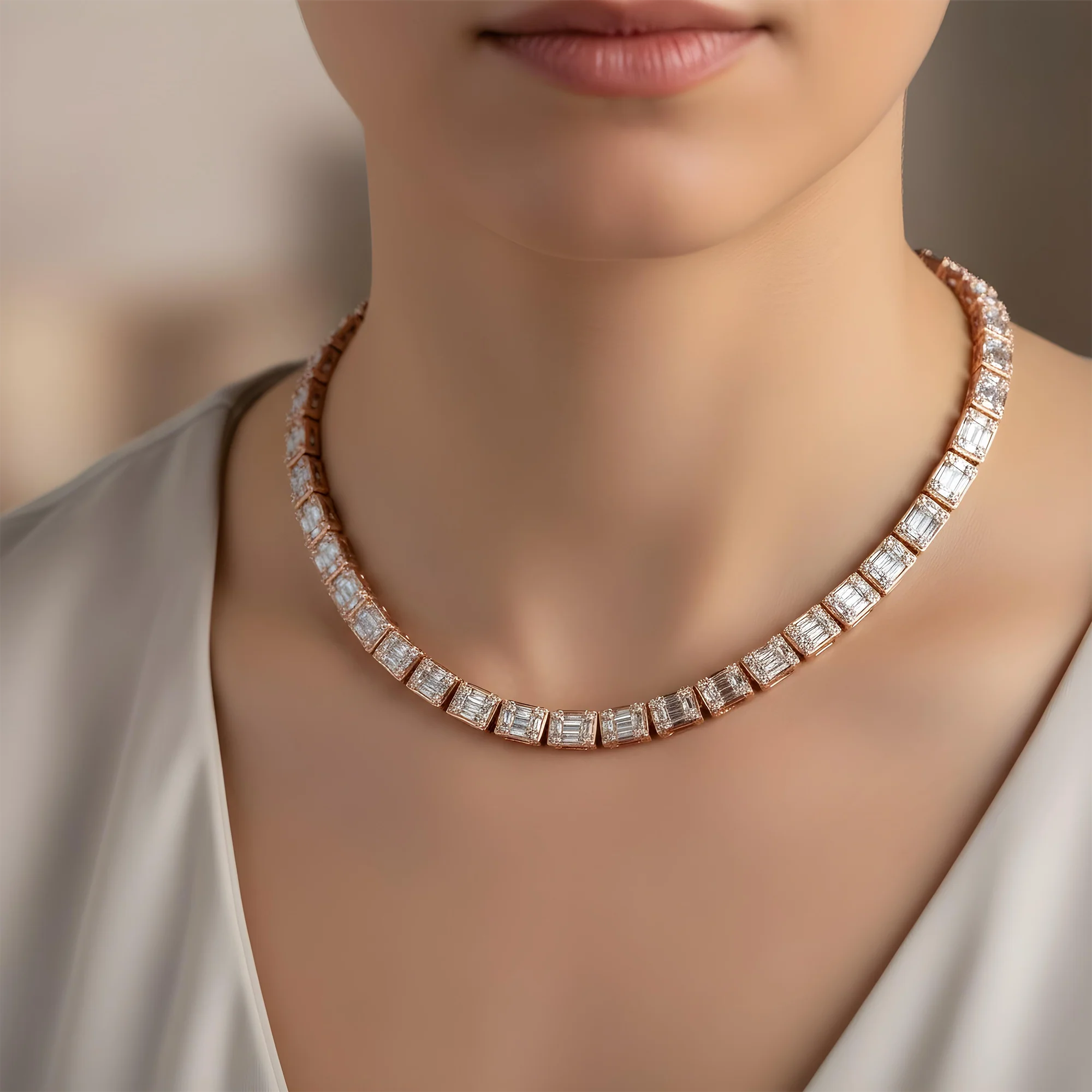 14K Yellow Gold Baguette & Round Diamond Chain 22.33 - Image 8