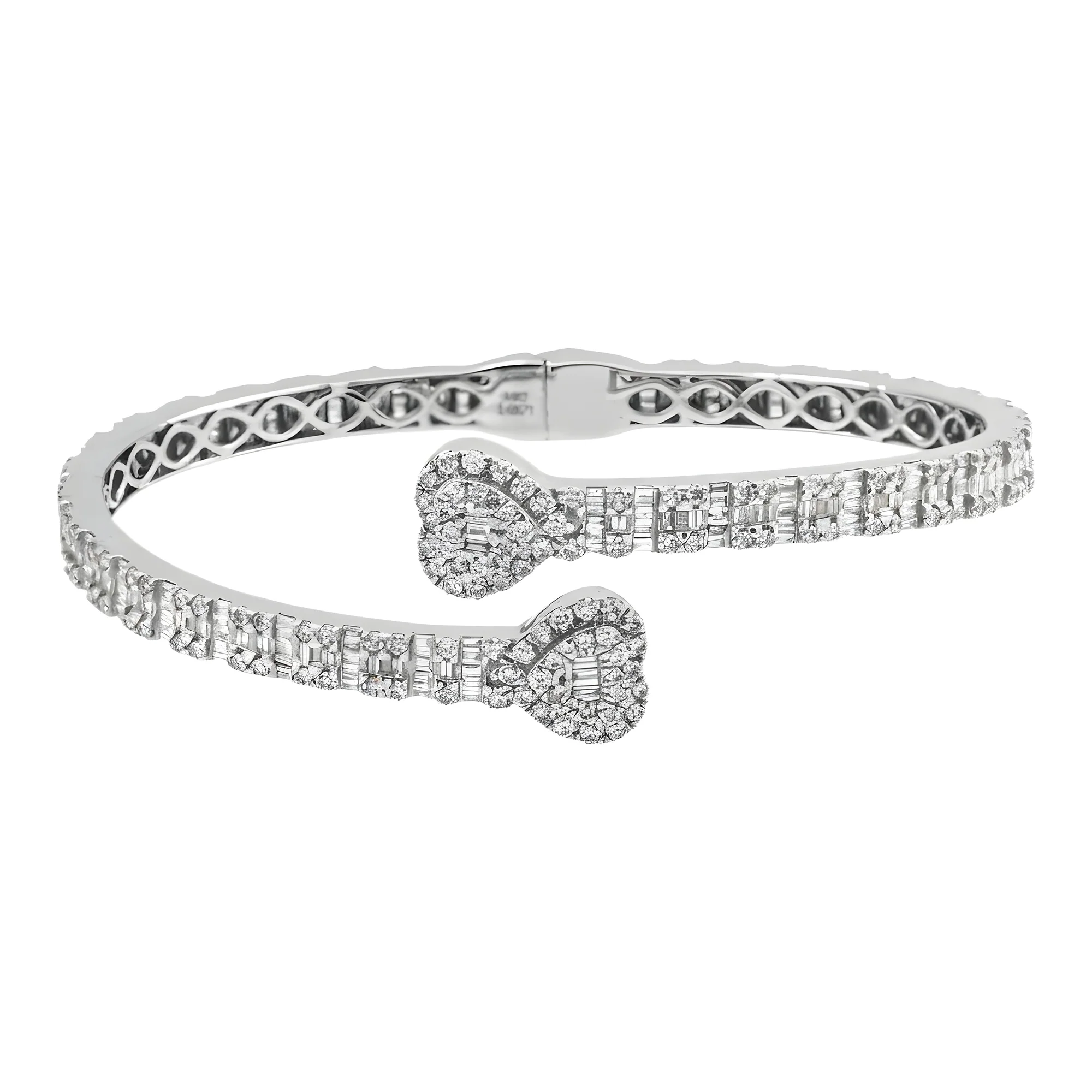 14K Yellow Gold Baguette & Round Diamond Heart Bangle Bracelet 4.50ct - Image 6