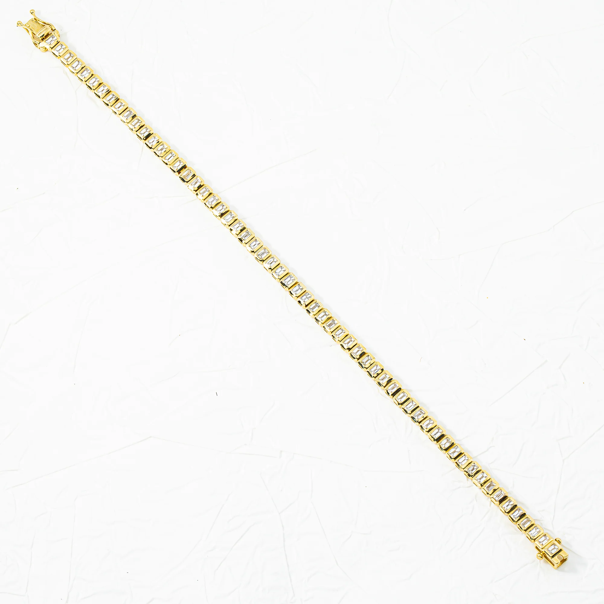 14K Yellow Gold Bezel Set Emerald Cut Diamond Tennis Bracelet 4.12ct - Image 3