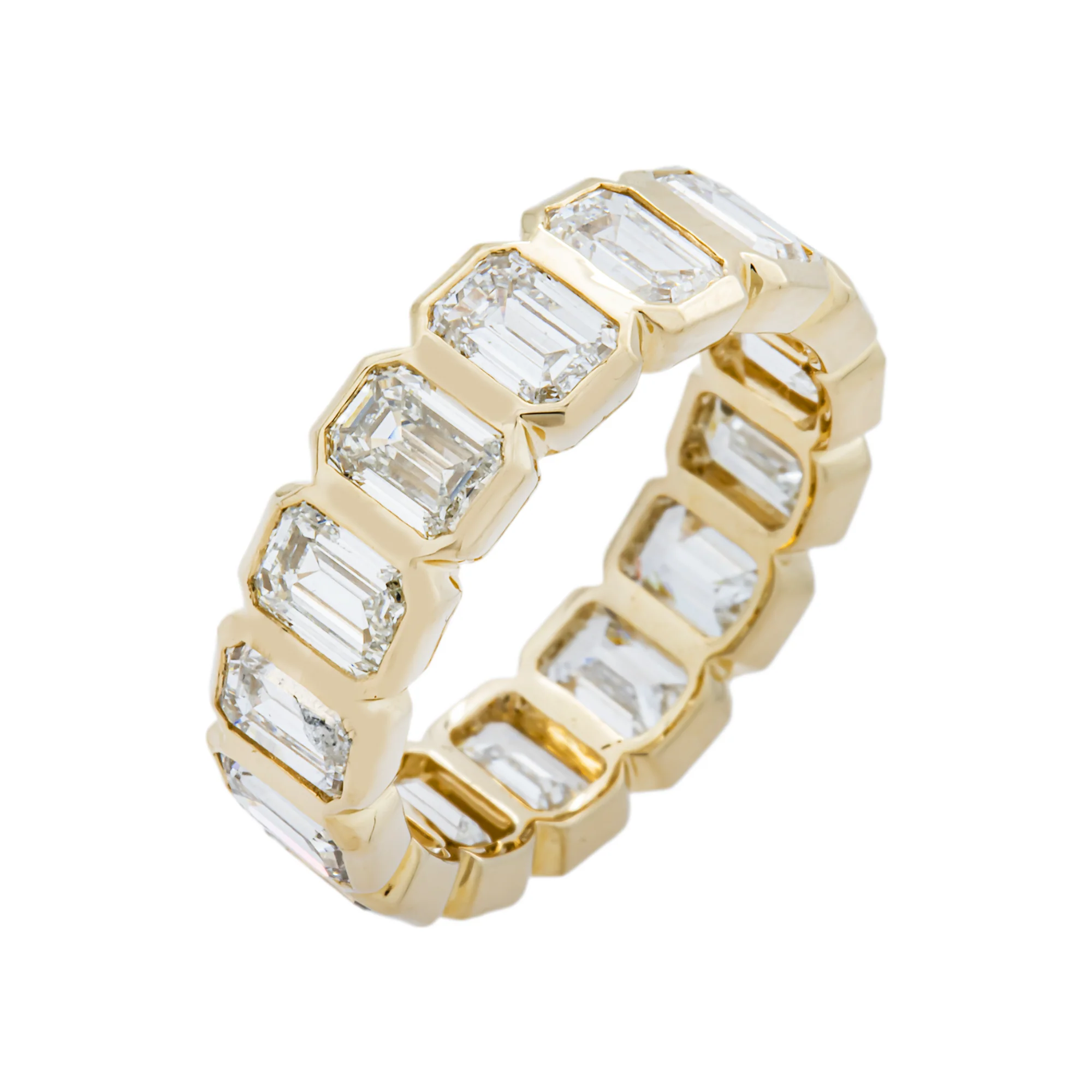 14K Yellow Gold Bezel Set Emerald Diamond Eternity Ring 4.70ct (Size 6) - Image 2
