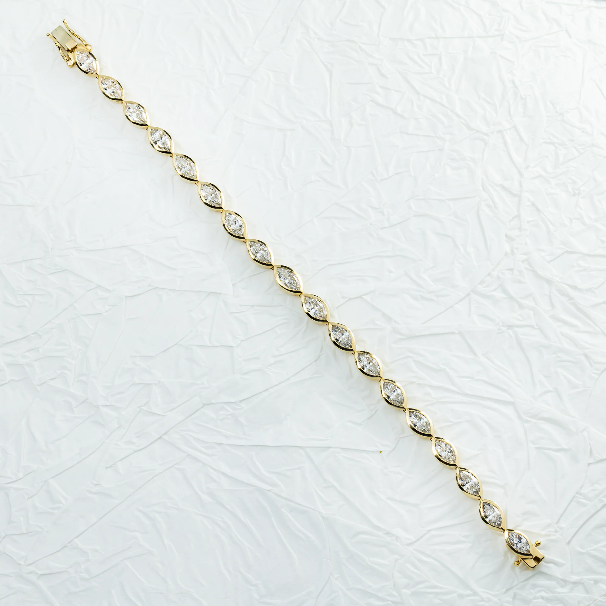 14K Yellow Gold Bezel Set Marquise Cut Diamond Bracelet 9.50ct - Image 3