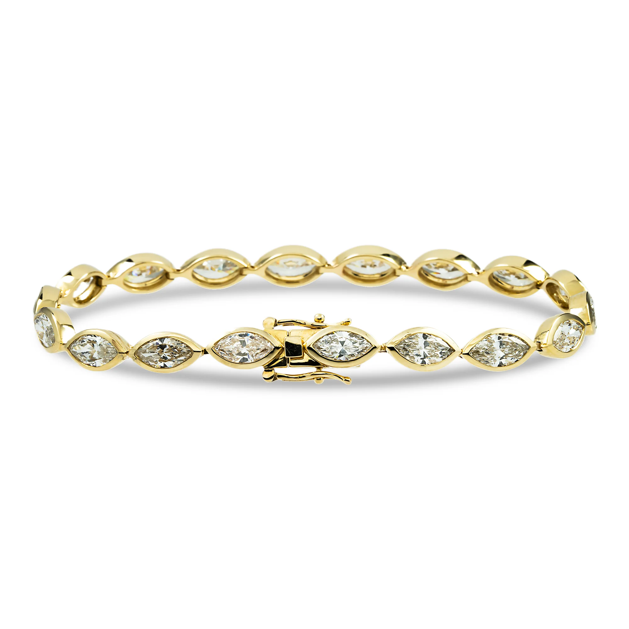 14K Yellow Gold Bezel Set Marquise Cut Diamond Bracelet 9.50ct - Image 5